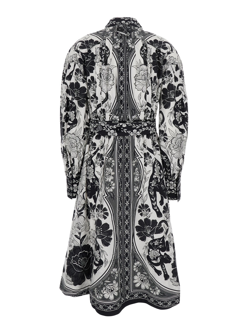 FARM RIO BLACK AND WHITE LONG DRESS WITH HIGH NECK AND ALL-OVER FLORAL PRINT IN COTTON WOMAN