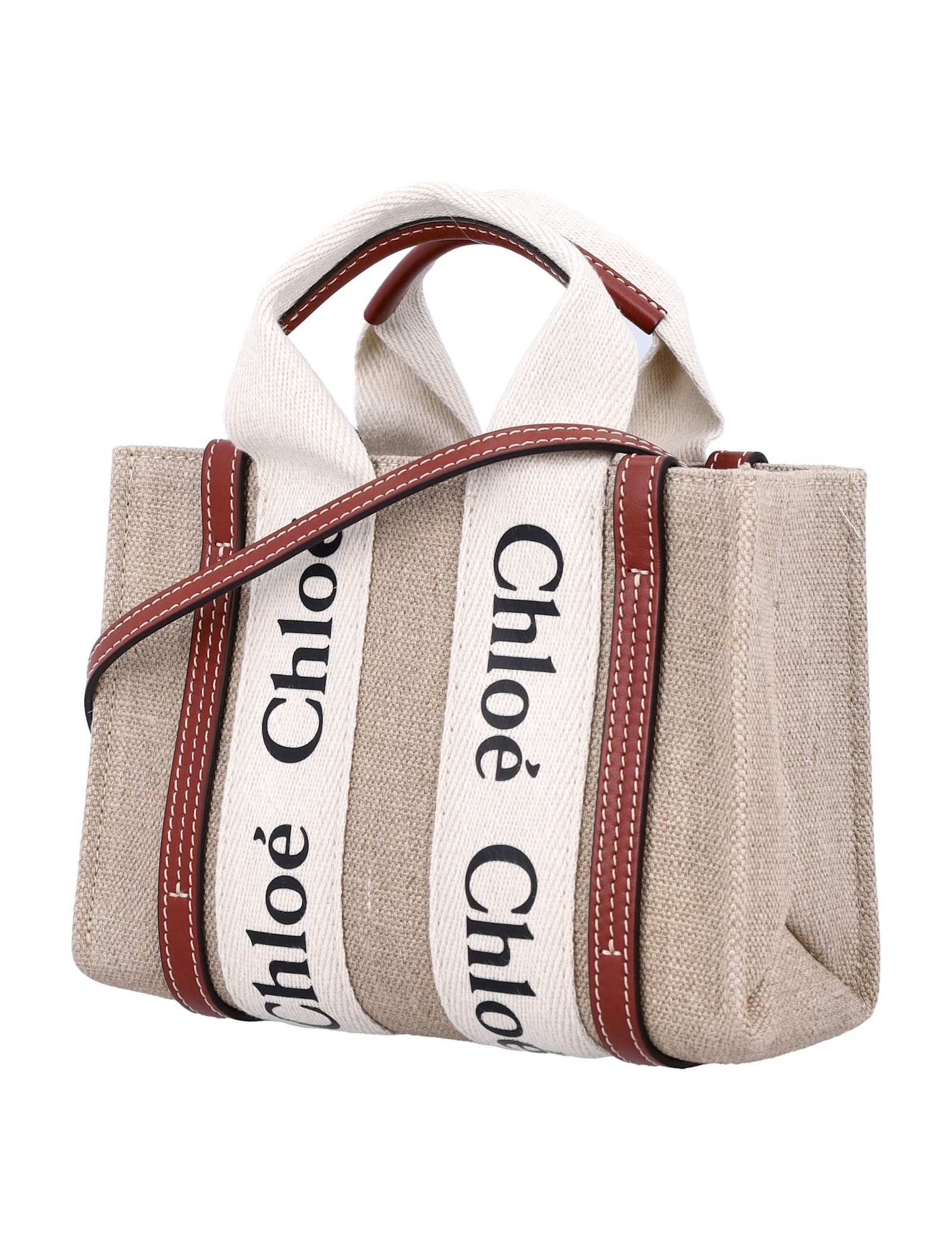 Shop Chloé Woody Small Tote Bag In White - Brown 1