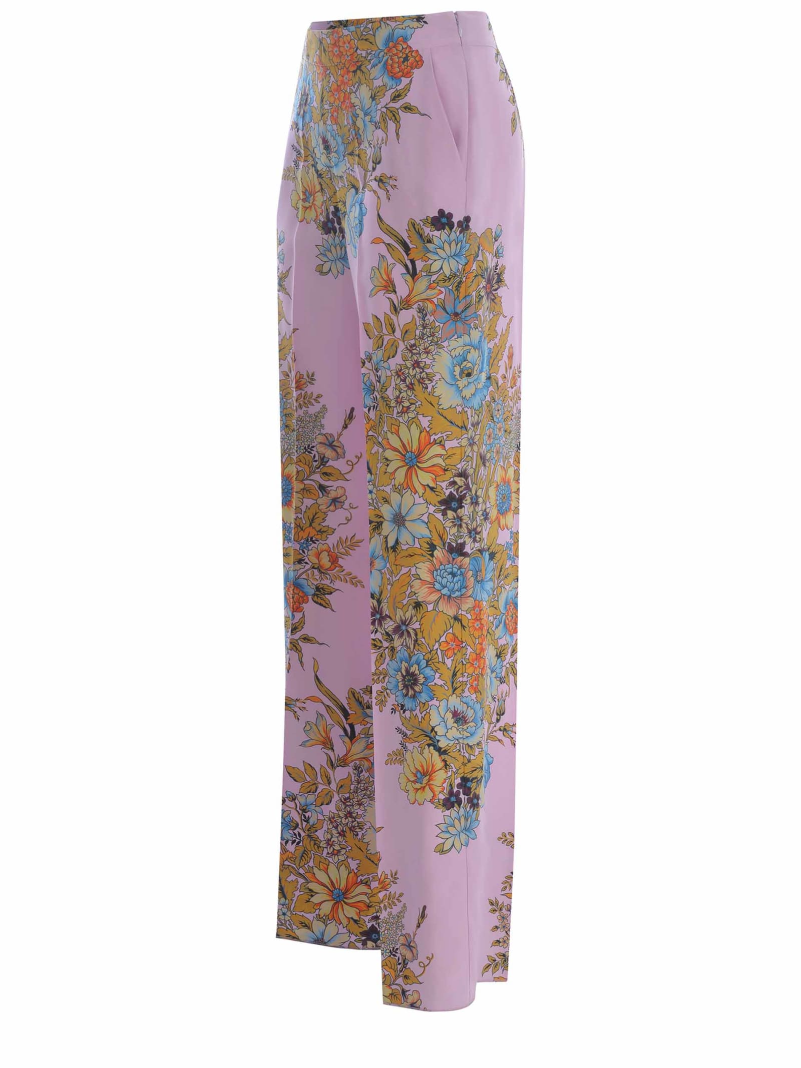 Shop Etro Trousers  Bouquet Made Of Silk In Rosa