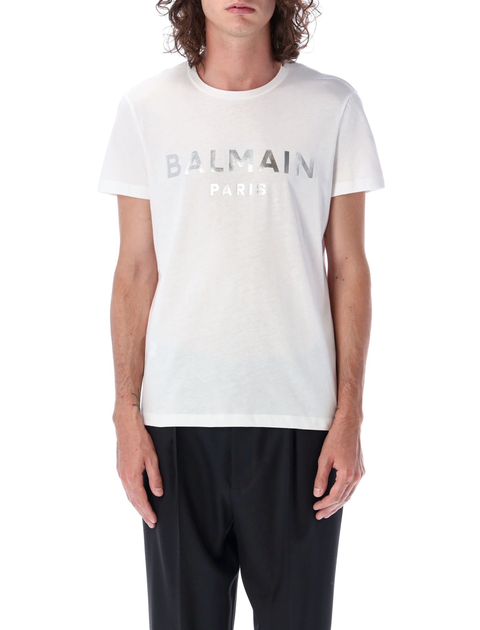 Balmain Metallic-effect Logo Print T-shirt