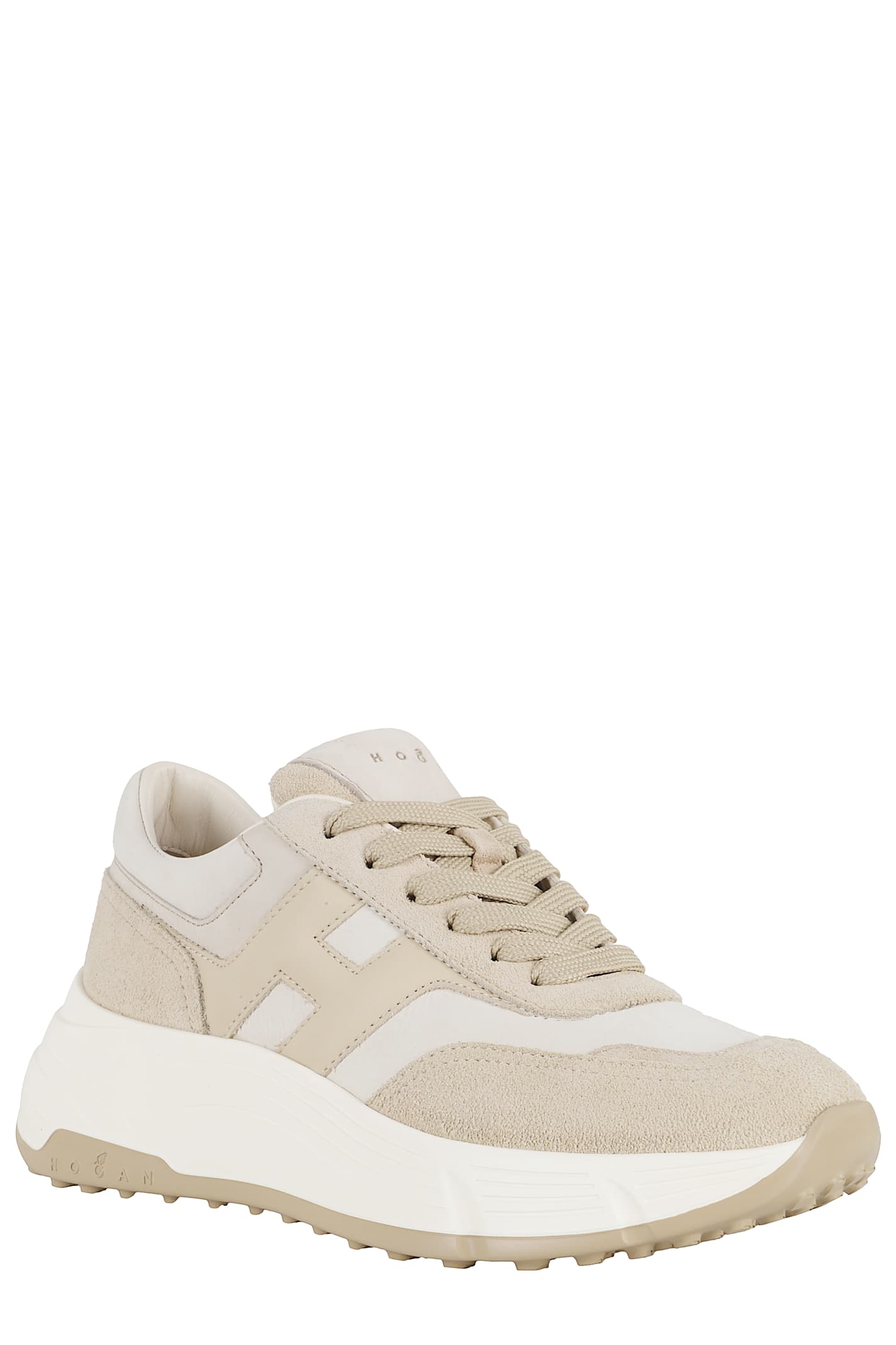 Hogan H669 Lace-up Model With Leather And Suede Details In White