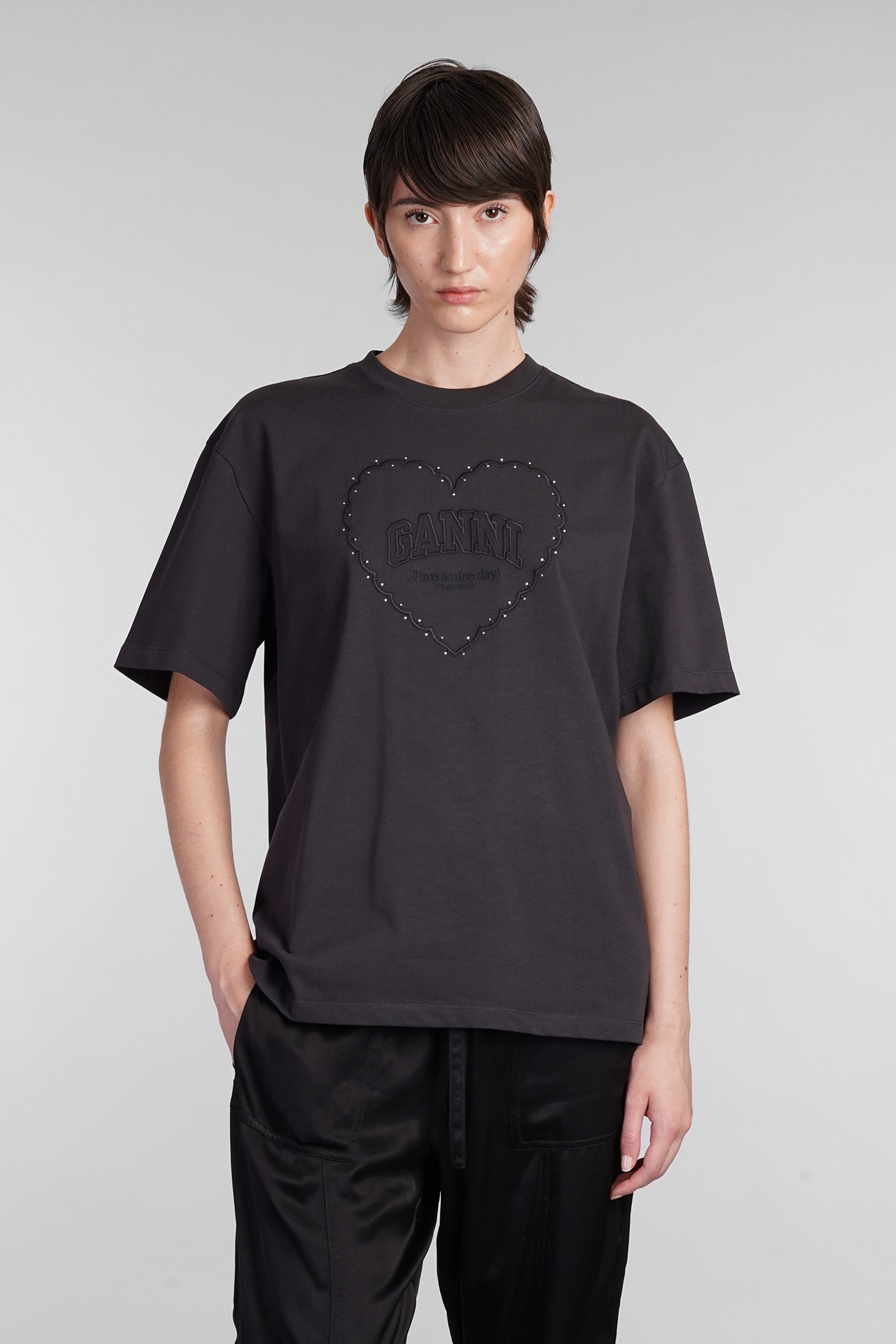 Shop Ganni T-shirt In Black Cotton