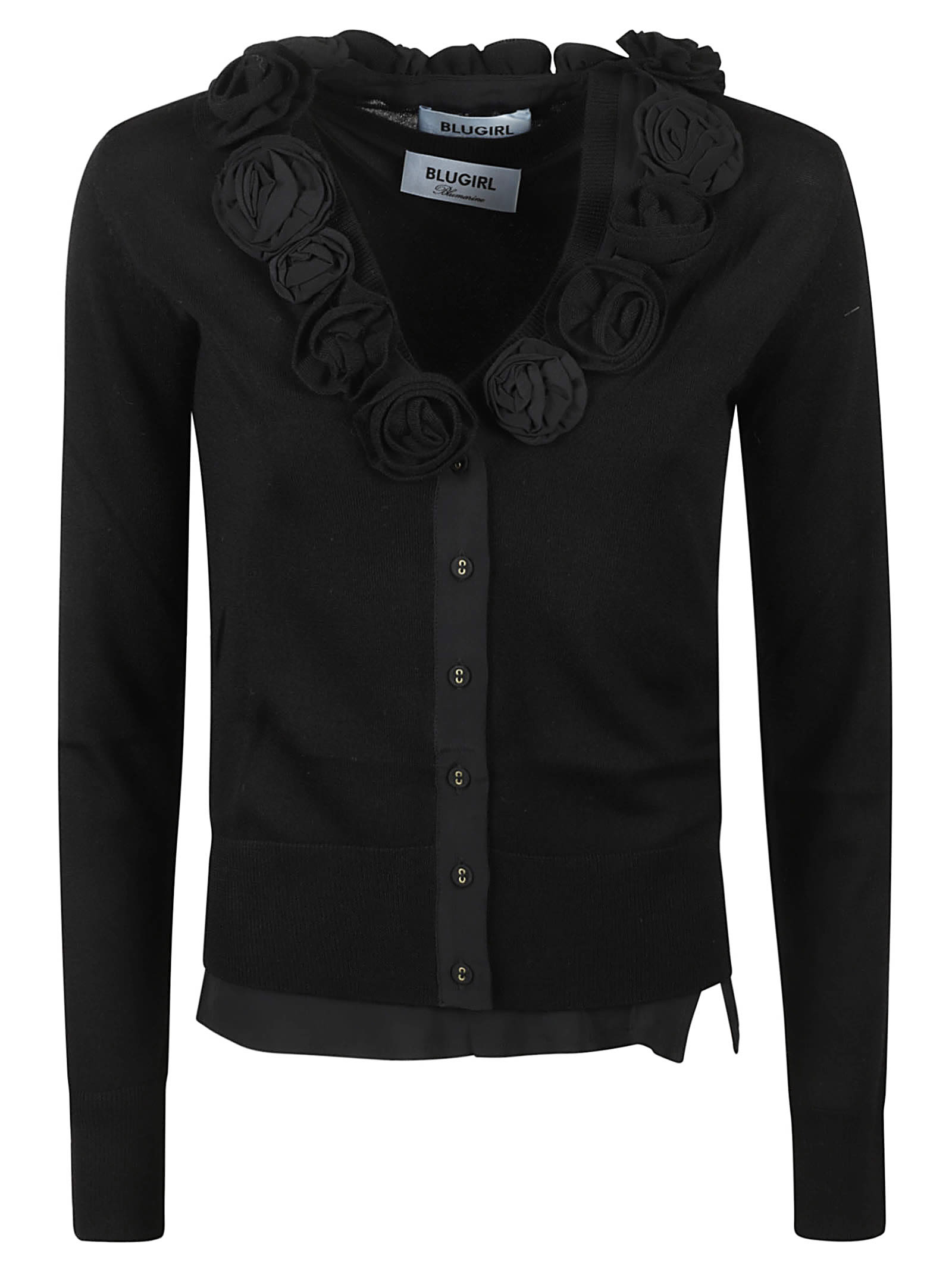 Blugirl Floral V-neck Cardigan In Black