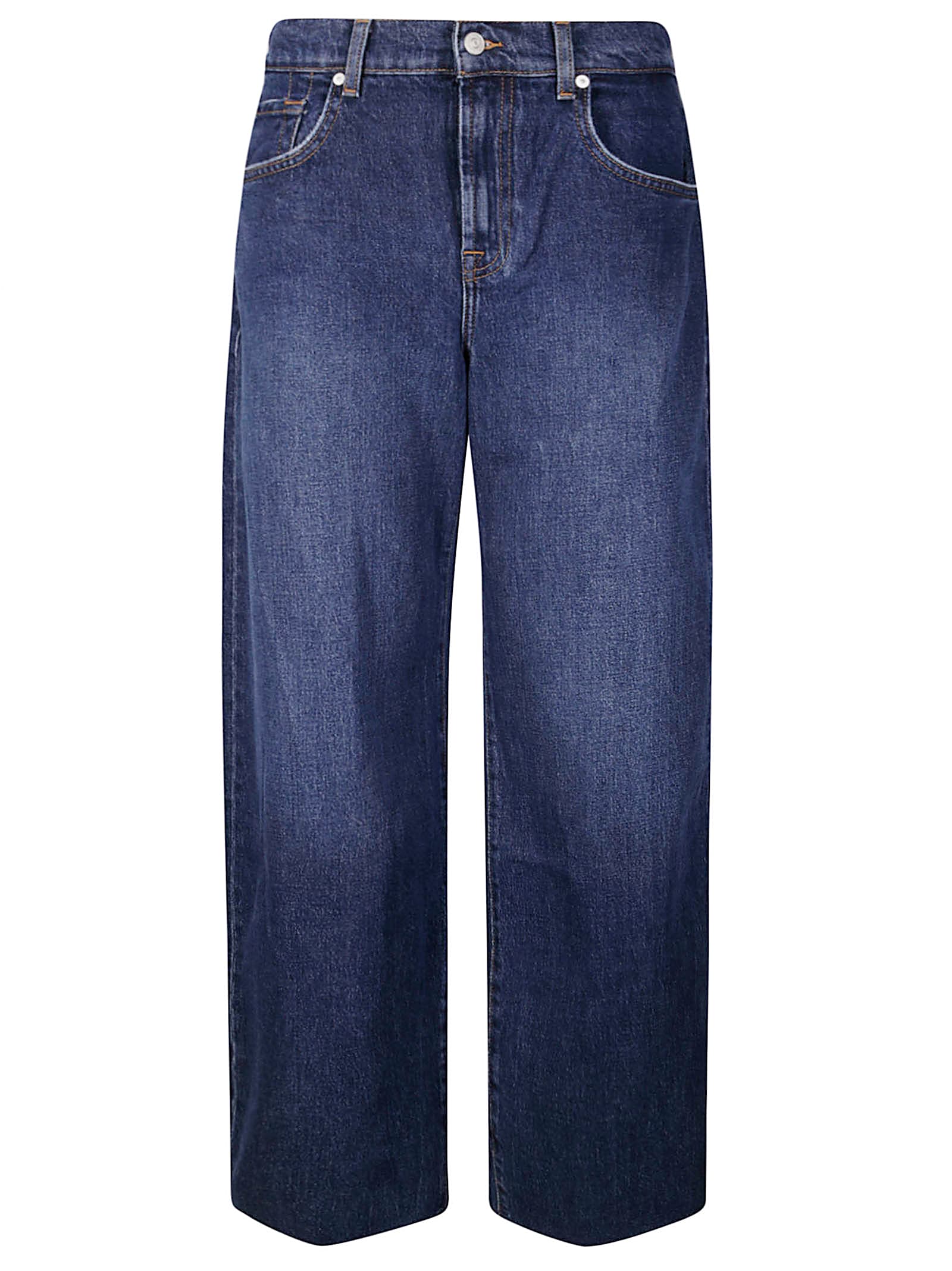 7 For All Mankind Bonnie Curvilinear Radar Jeans With Raw Cut In Blue