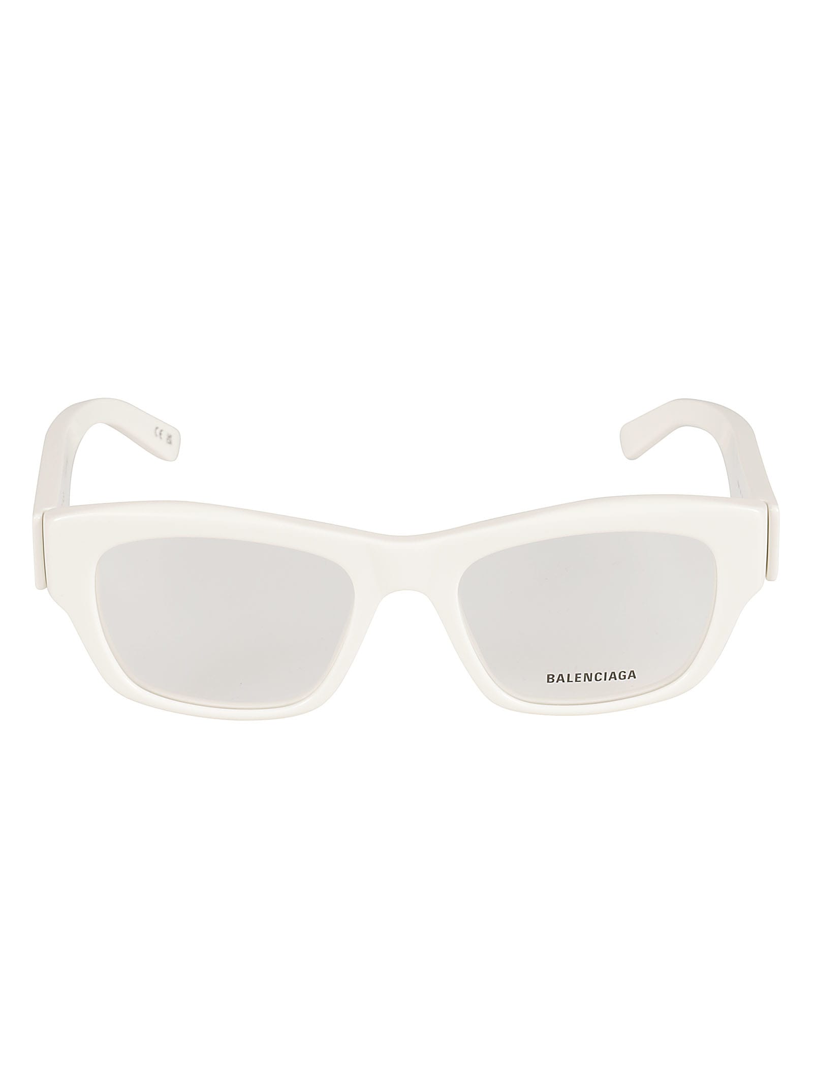 Balenciaga Square Frame Logo Sided Glasses In White/transparent