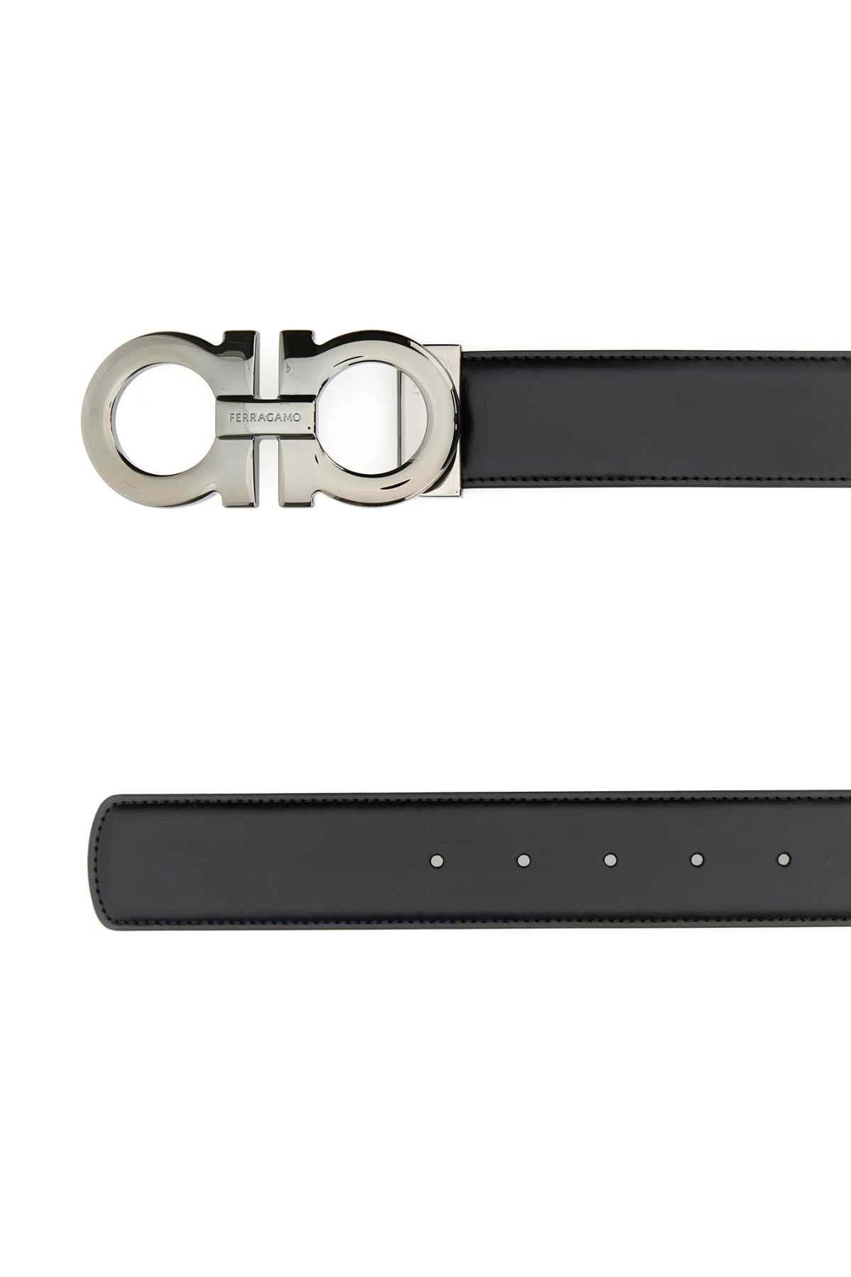 Shop Ferragamo Black Leather Reversible Belt In Nerobluemarine