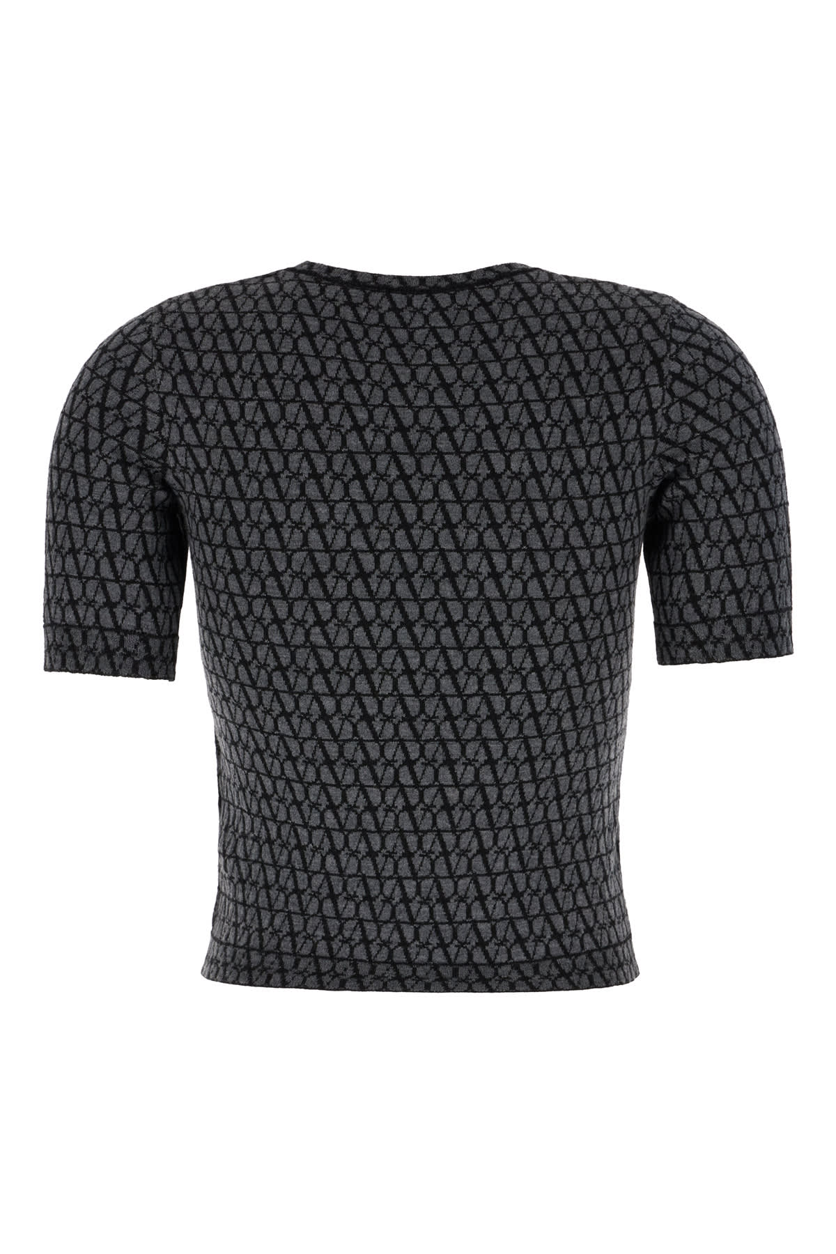 Shop Valentino Embroidered Wool Top In Grigio Melange Scuro Nero