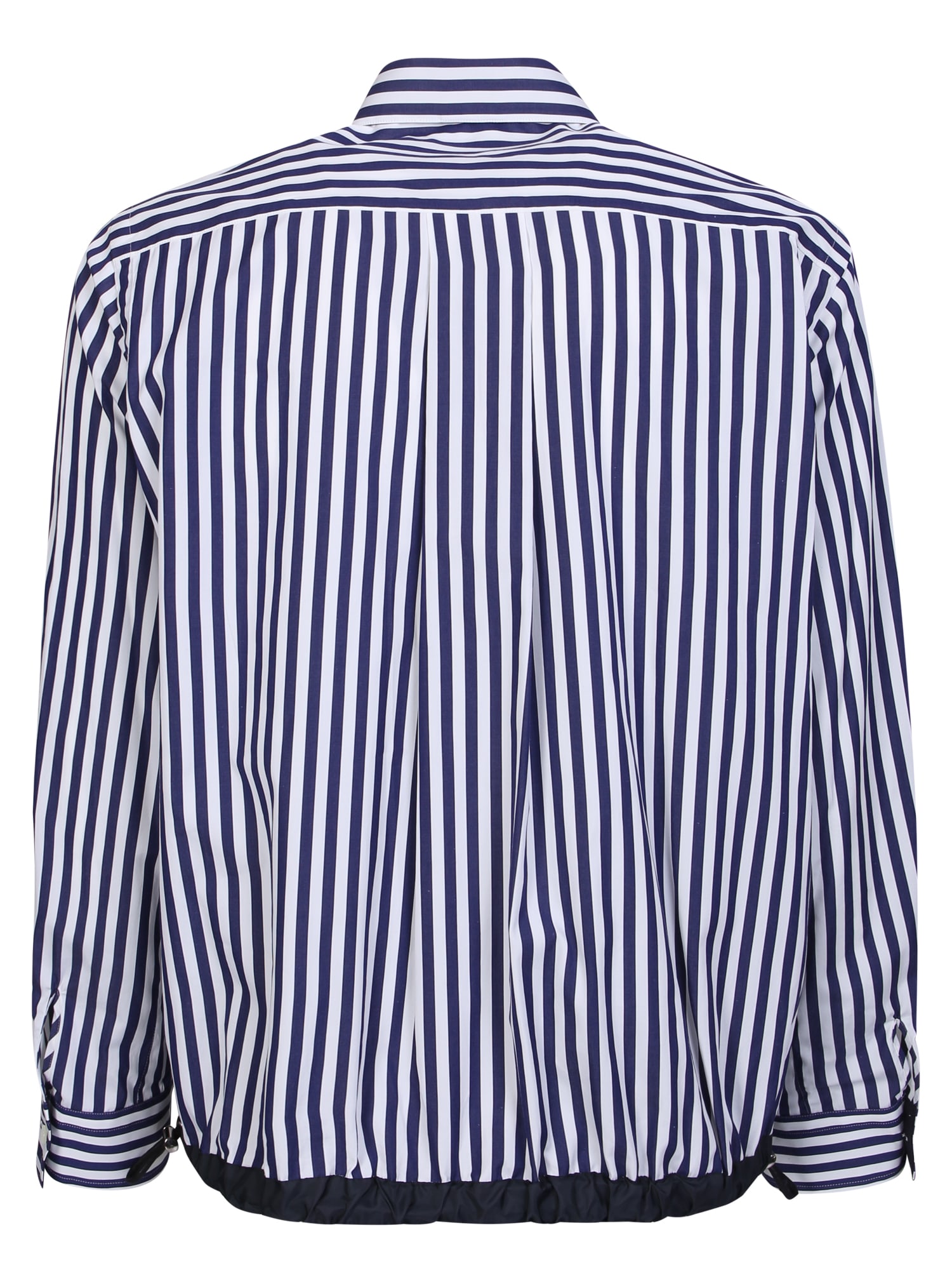 Shop Sacai Striped Shirt With Drawstring Waist Details In Blue