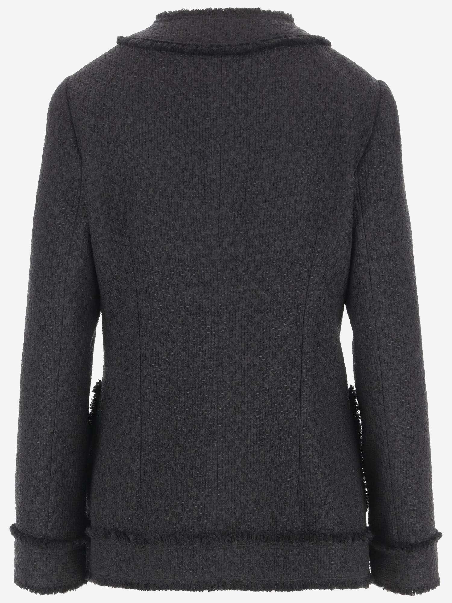 Dolce & Gabbana Black Single-breasted Jacket With Branded Button In Tweed Woman In Black