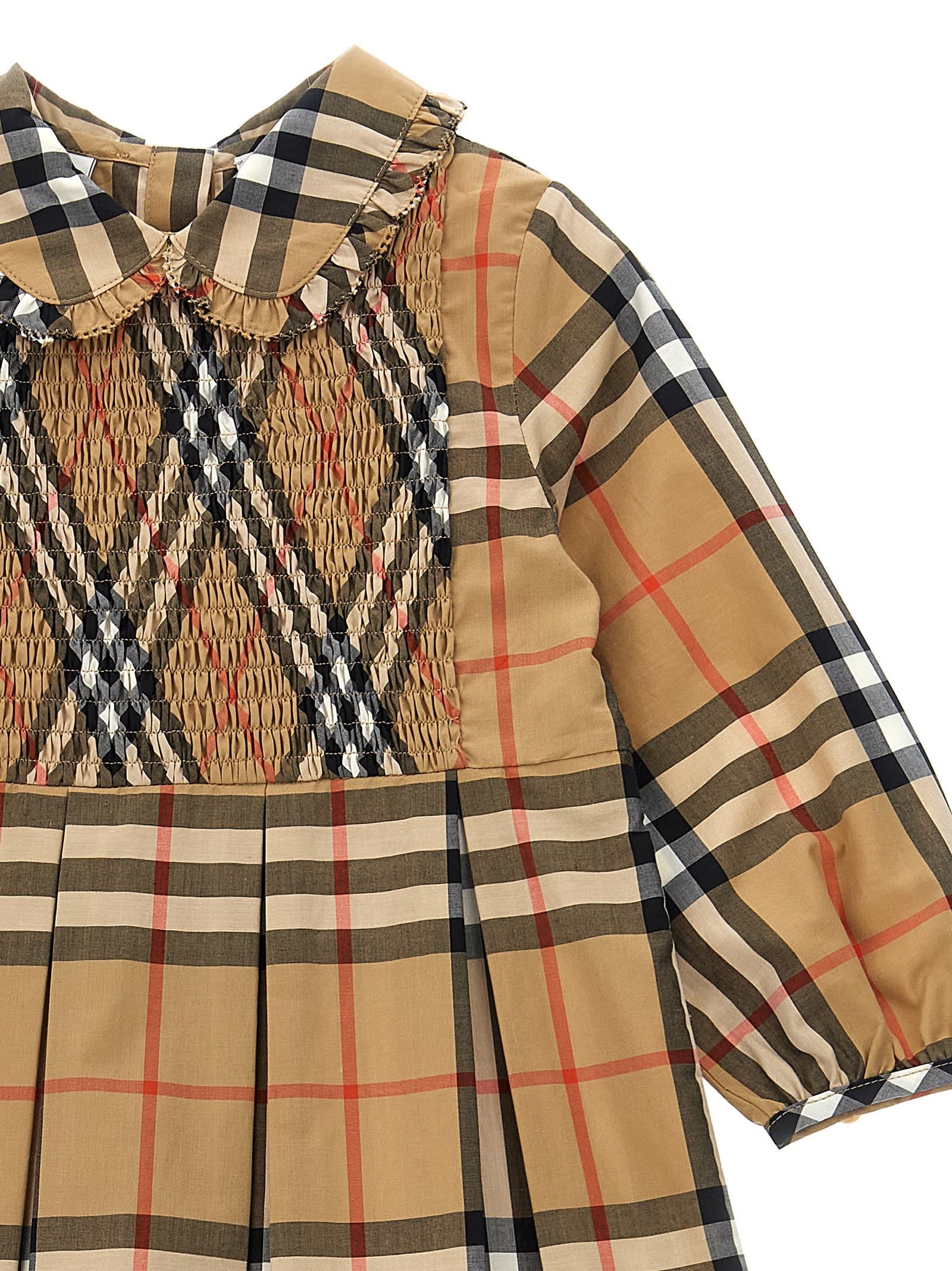 Burberry Girl's Ida Smocked Cotton Check Dress In Brown