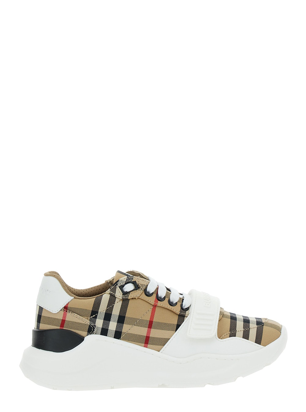 Shop Burberry Beige Low Top Sneakers With Check Motif In Canvas Woman