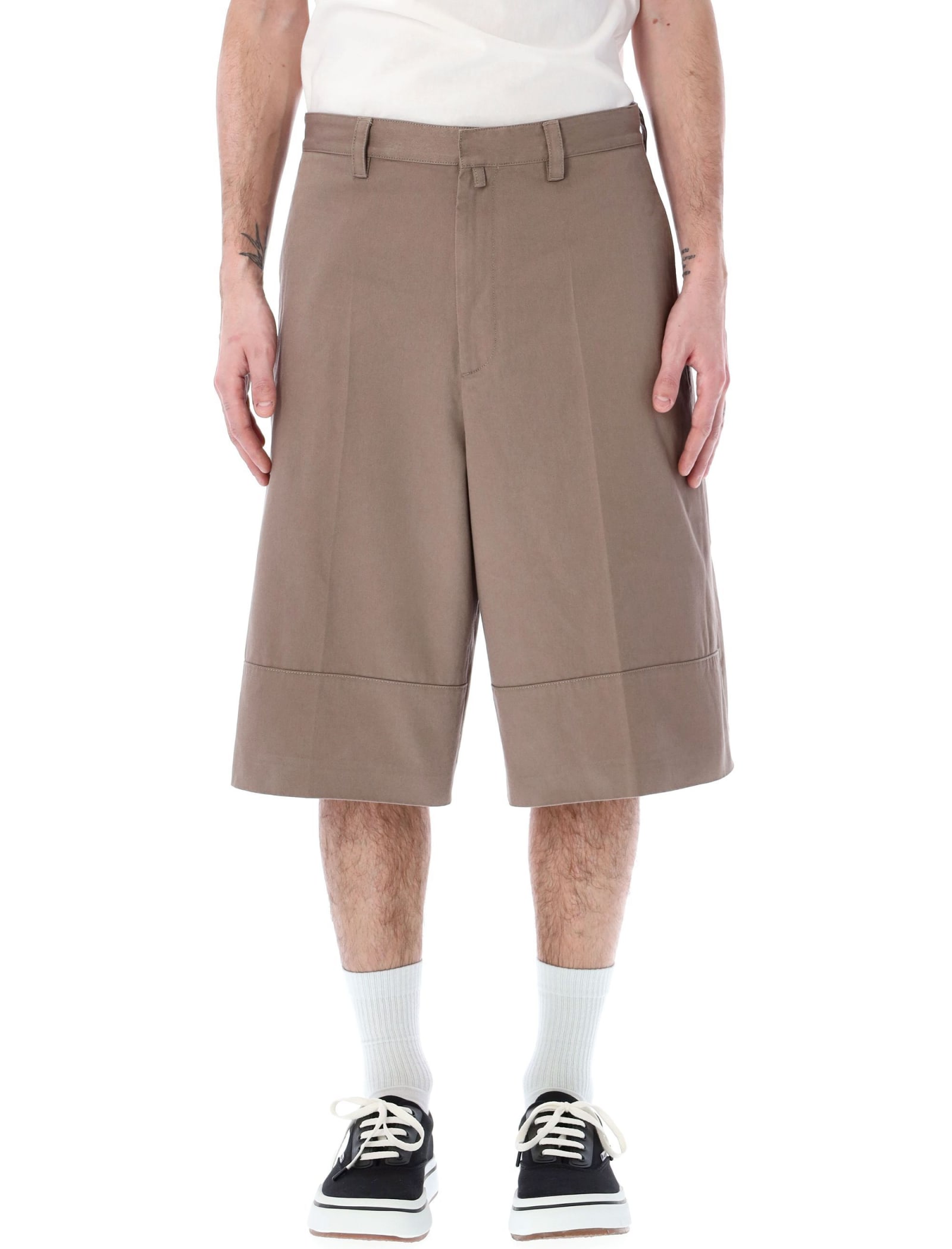 Ambush Dove Grey Cotton Bermuda Shorts In Kaki