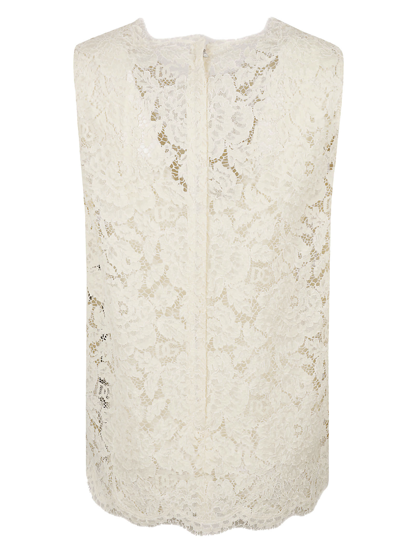 Shop Dolce & Gabbana Floral Lace Perforated Sleeveless Top In Natural White