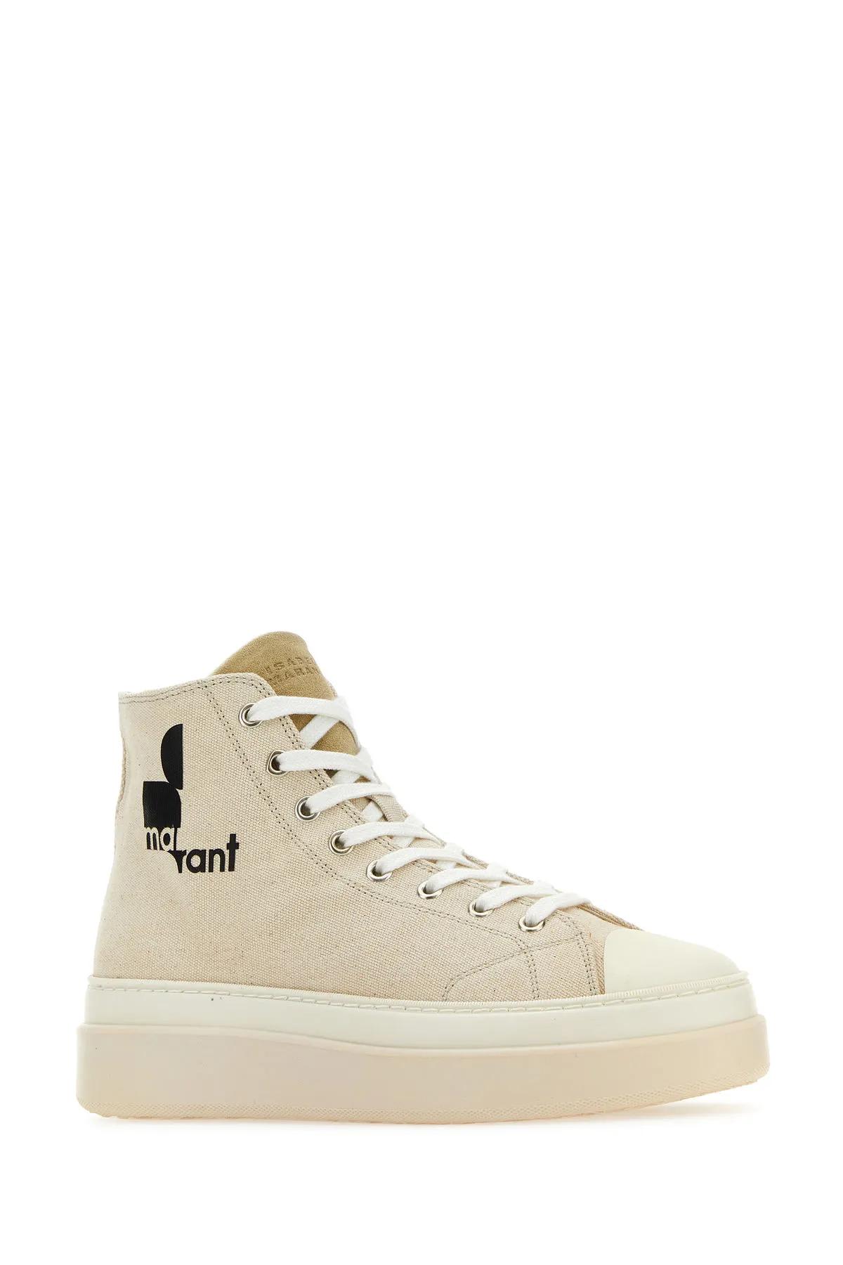 ISABEL MARANT MELANGE IVORY CANVAS AUSTEN HIGH SNEAKERS 