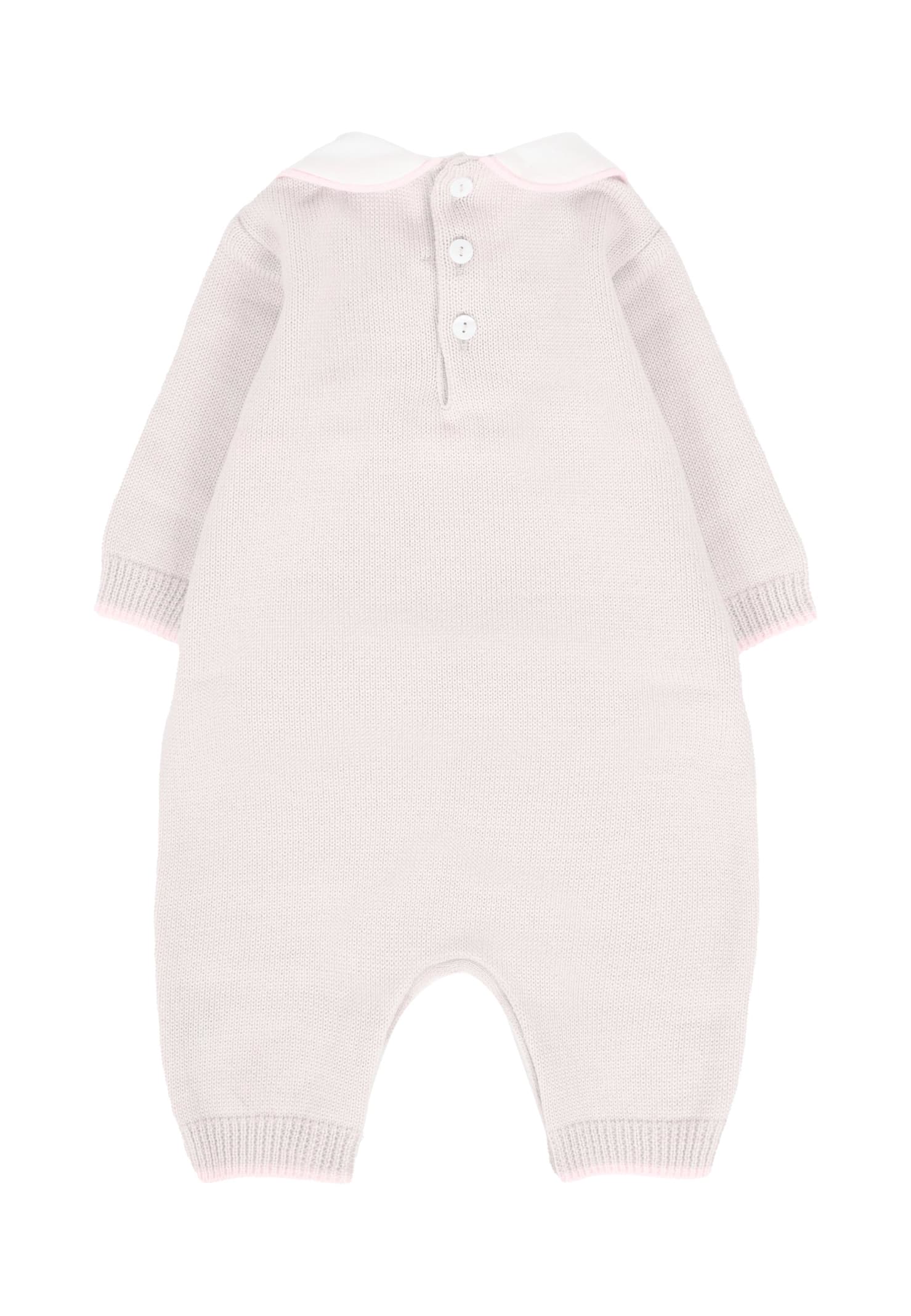Little Bear Beige Jumpsuit For Babykids With Ivory Ribbon In White