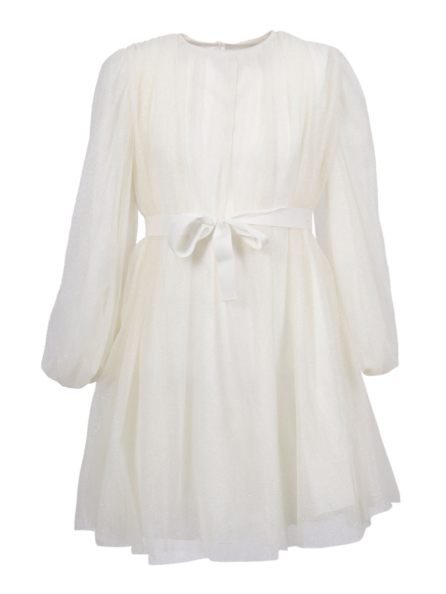 Il Gufo Long-sleeve Bow Dress In Neutral