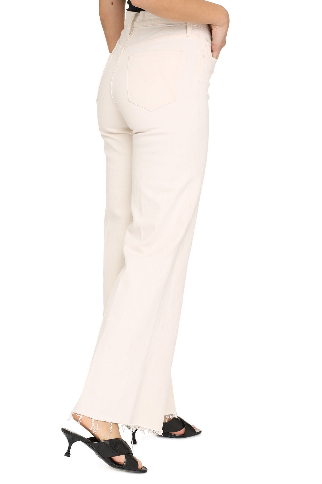 Shop Mother The Tomcat Roller Fray Wide-leg Jeans In White