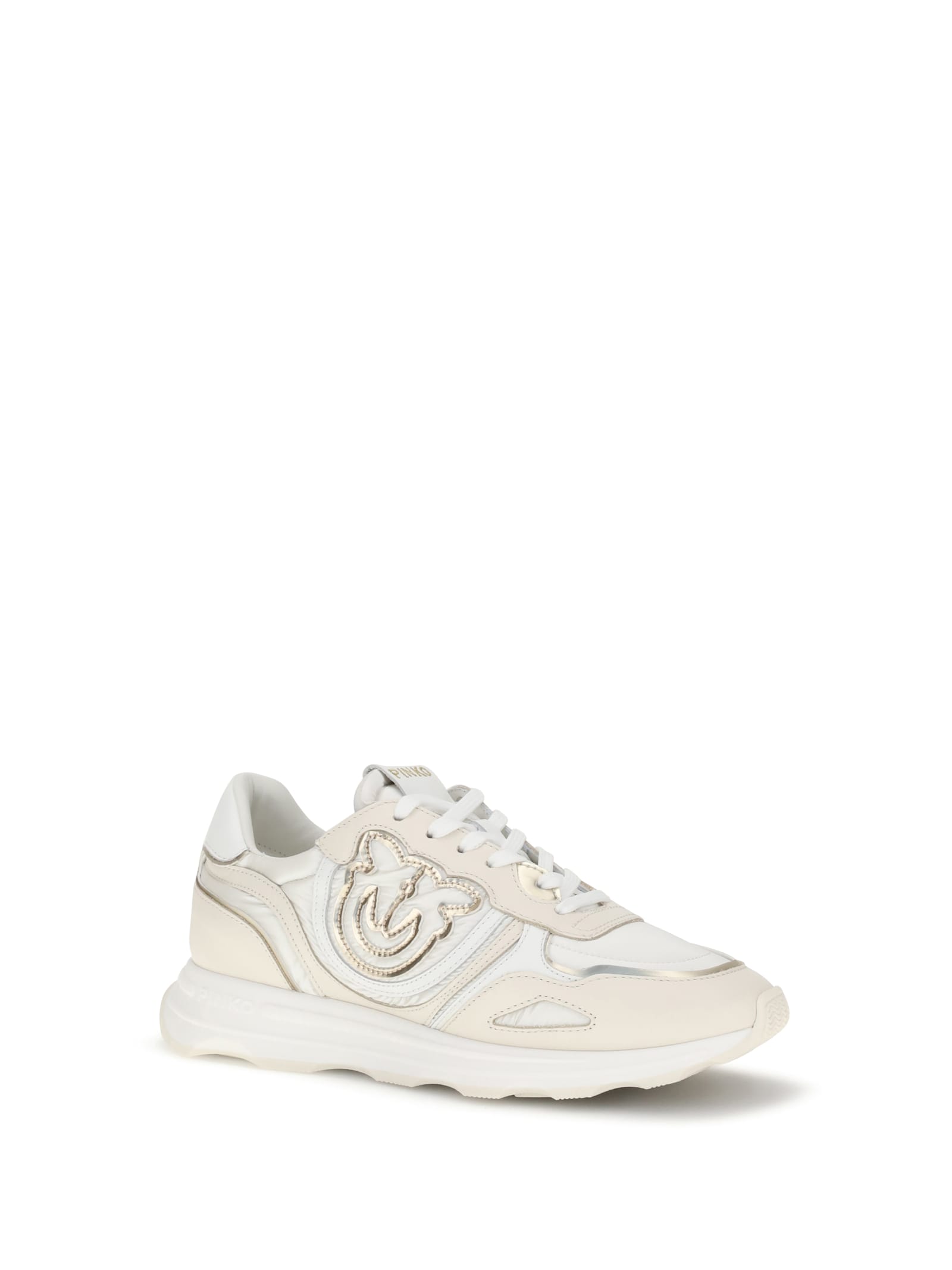 Pinko Zoe Logo-detail Leather Sneakers In Neutral
