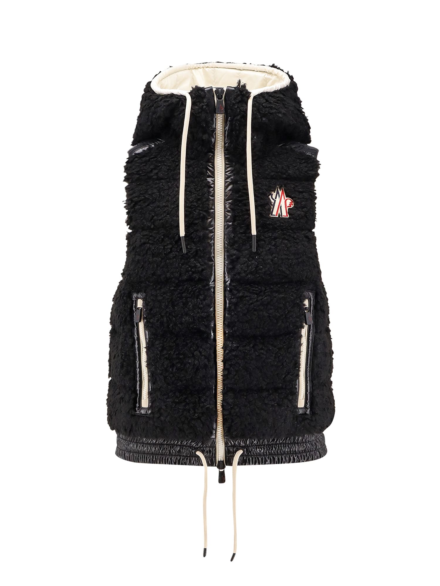 Moncler Padded Gilet With A Wool-effect Texture In Black