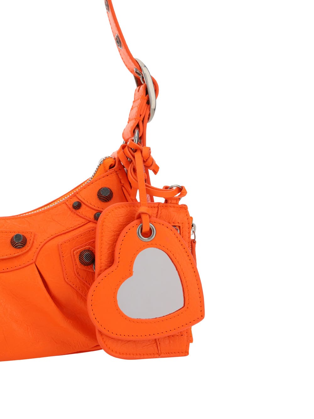 Balenciaga Green Leather Shoulder Handbag With Magnetic Closure And Metal Details In Orange
