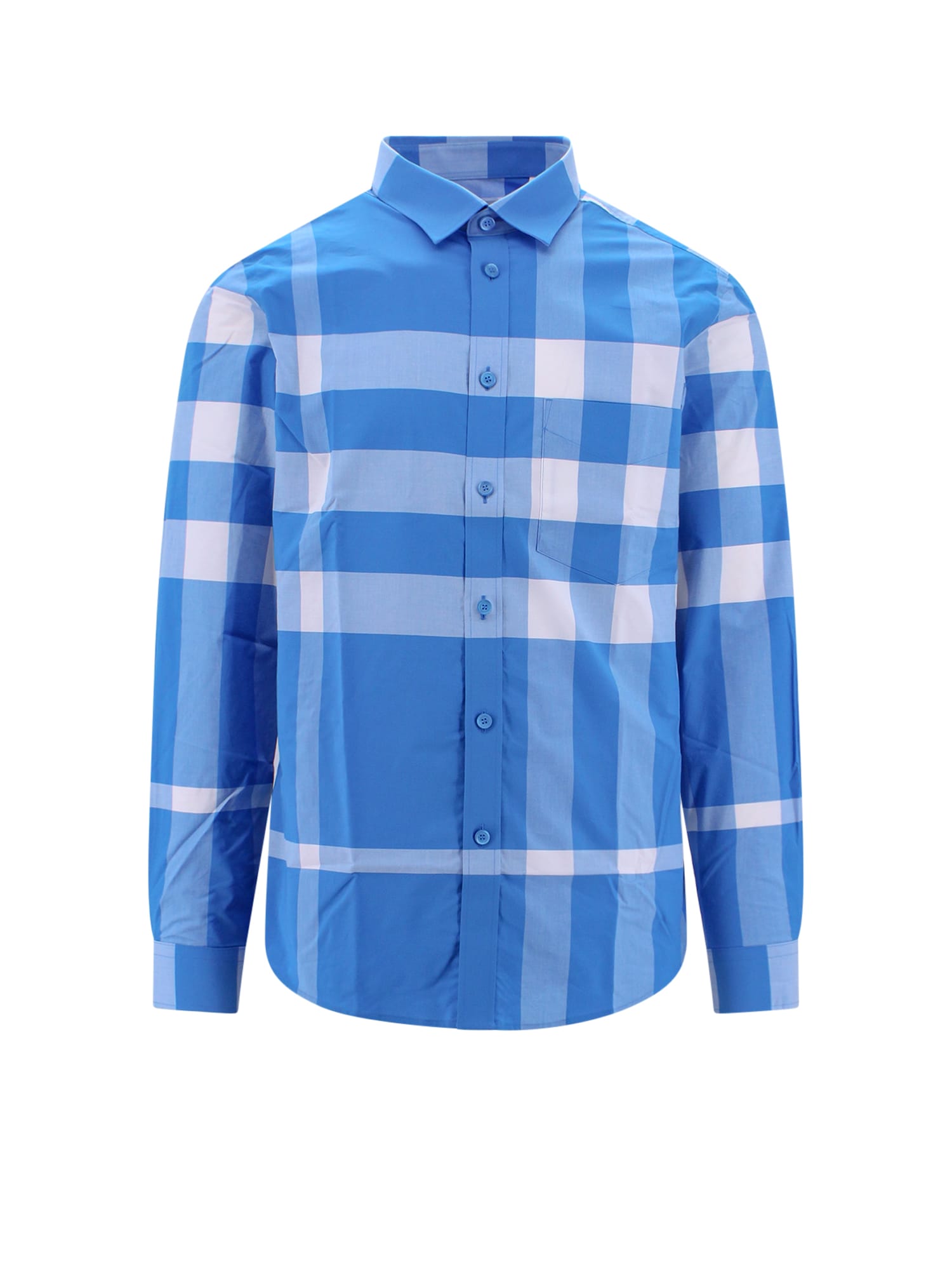 Check Stretch Cotton Poplin Shirt In Vivid Blue