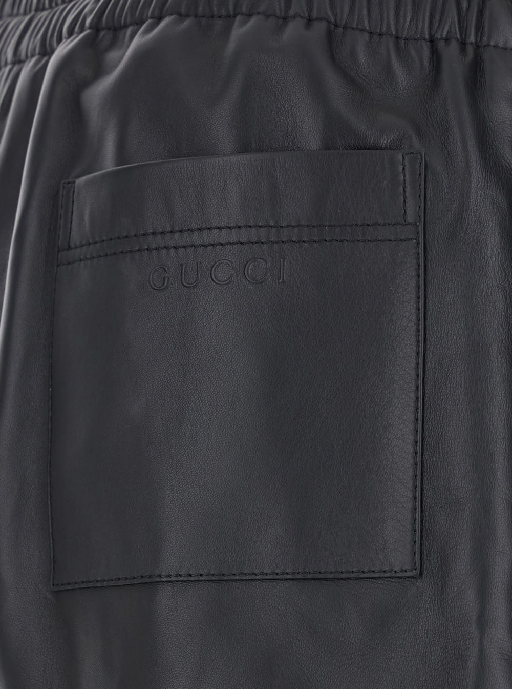 Gucci Black Bermuda Shorts With Elasticated Waist And Logo Lettering In Leather Man In Black