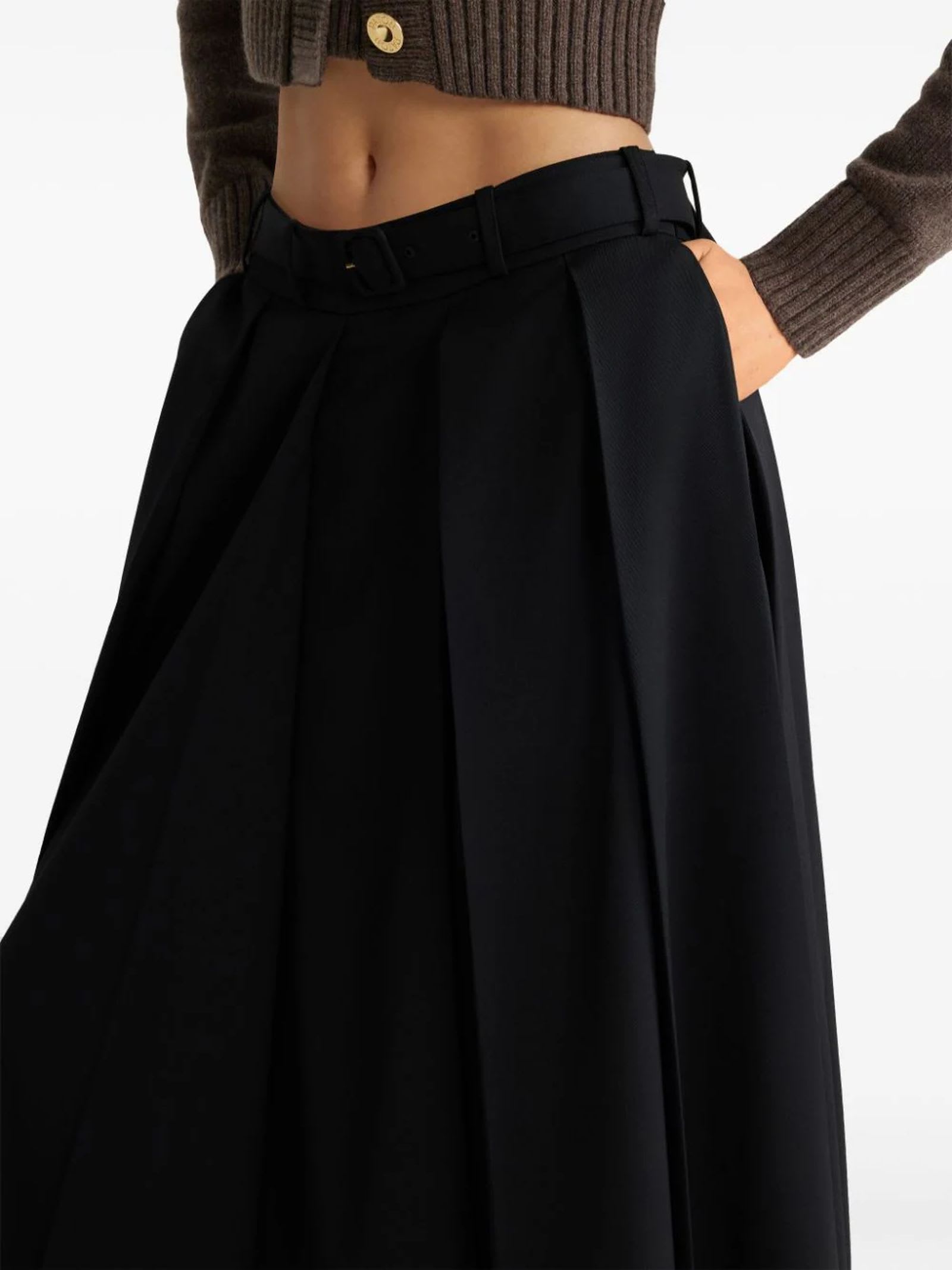 Shop Patou Pleated Midi Skirt In Organic Cotton In Black