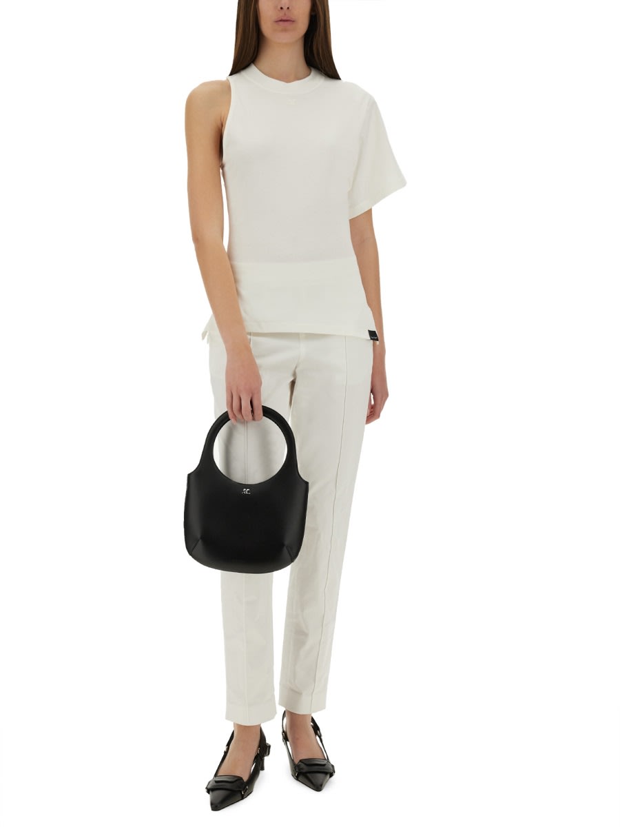 Courrèges Scube One Shoulder Cotton T-shirt In White