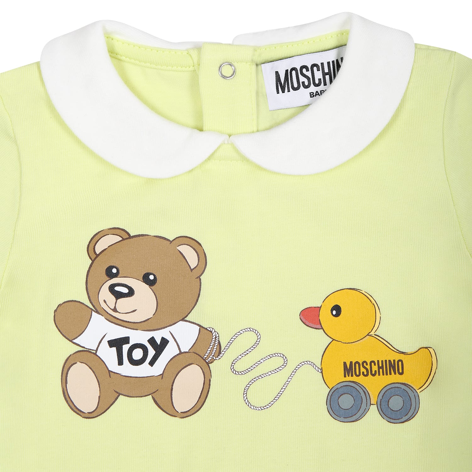 Shop Moschino Green Bodysuit For Babies With Teddy Bear And Duck