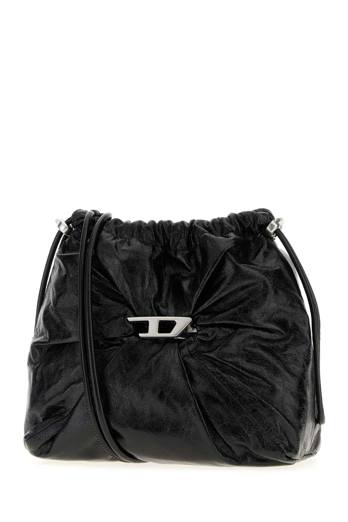 Diesel Scrunch-d-bucket Bag In Shiny Wrinkled Leather In Black