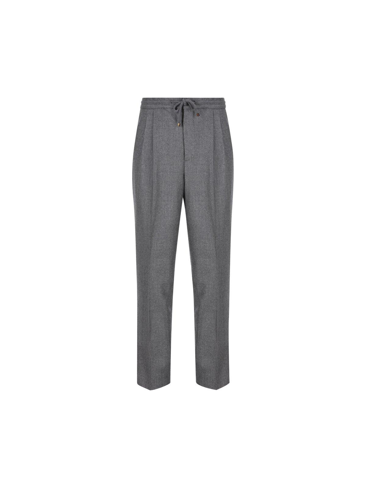 Shop Brunello Cucinelli Pleated Tapered Leg Trousers In Grey