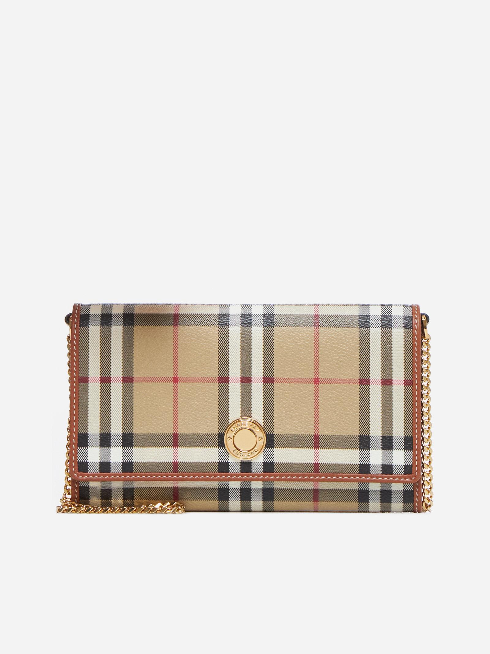 Shop Burberry Hannah Check Canvas Wallet On Chain Bag In Beige