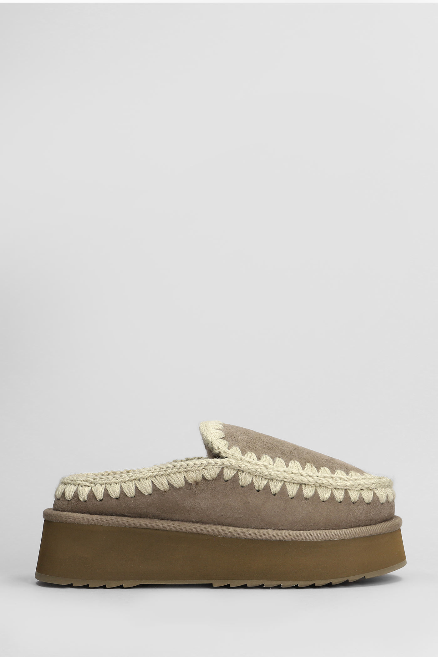 Eskimo Platform Slipper-mule In Grey Suede