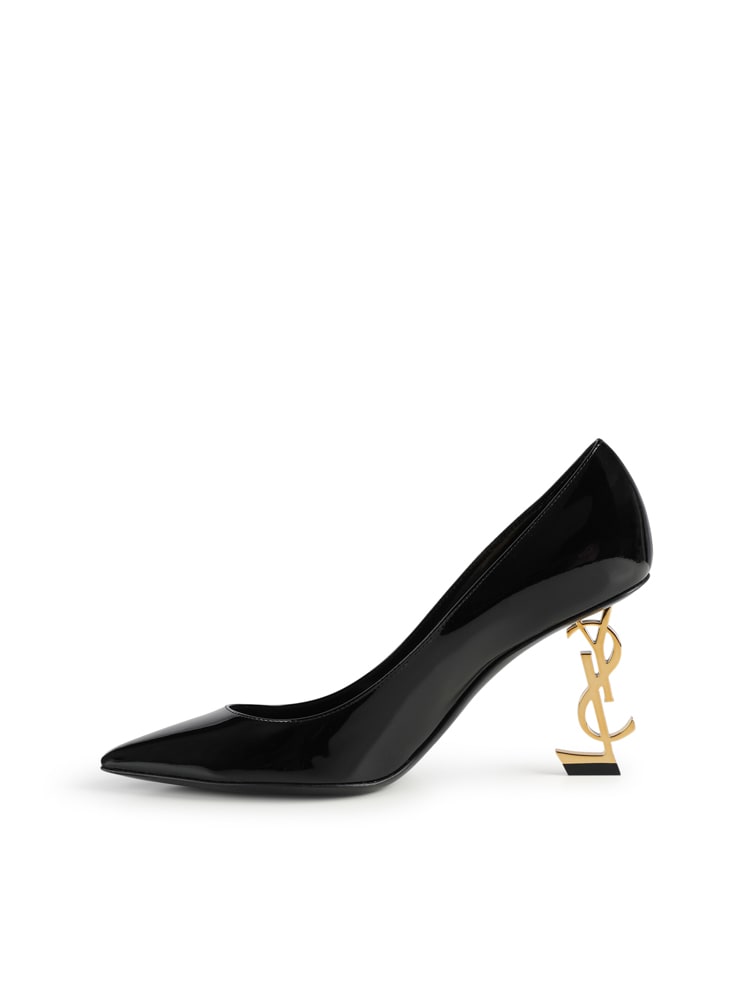 Shop Saint Laurent Opyum Décolleté With Golden Patent Heel In Black