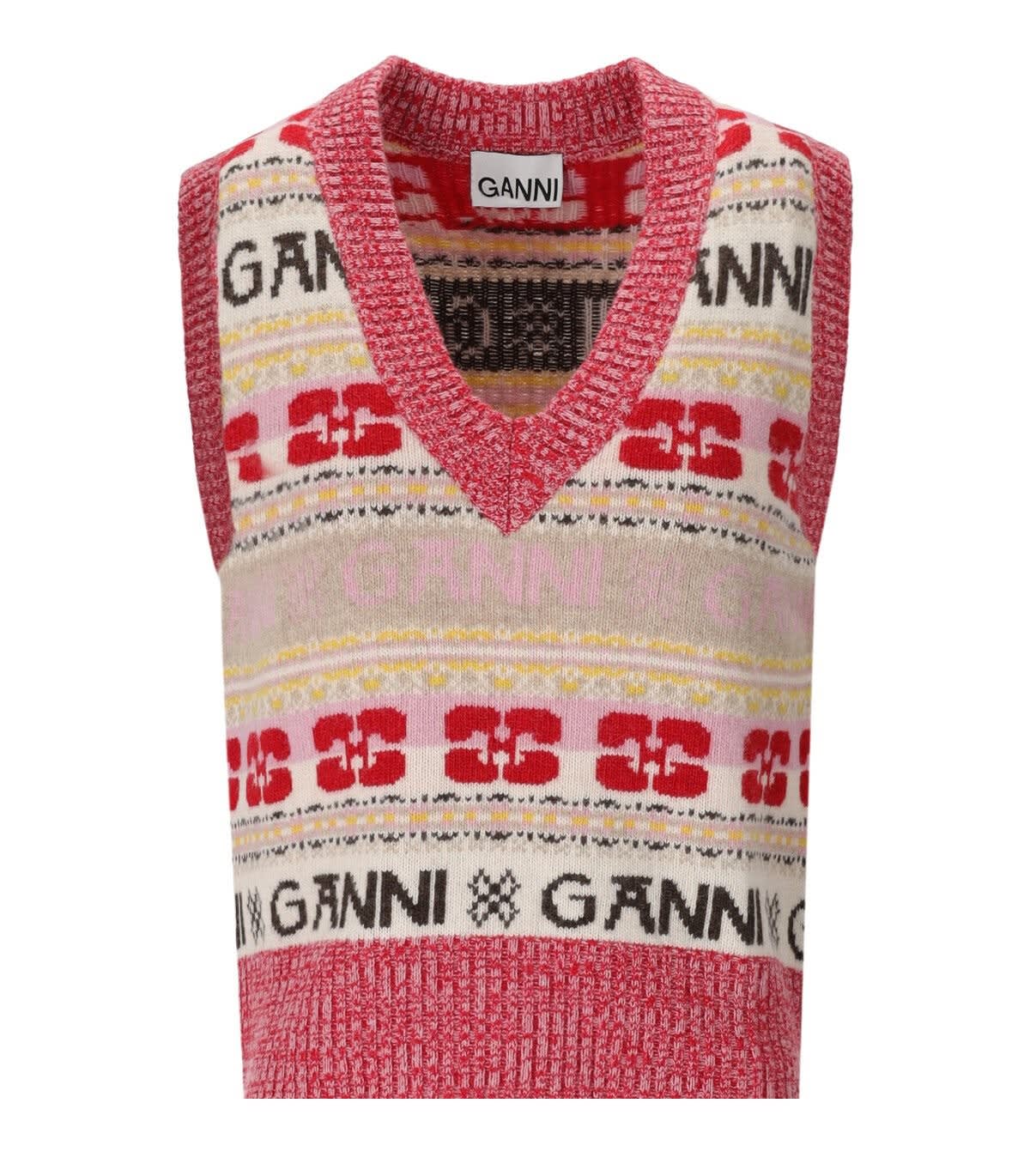 Shop Ganni Wool Gilet In Multicolor