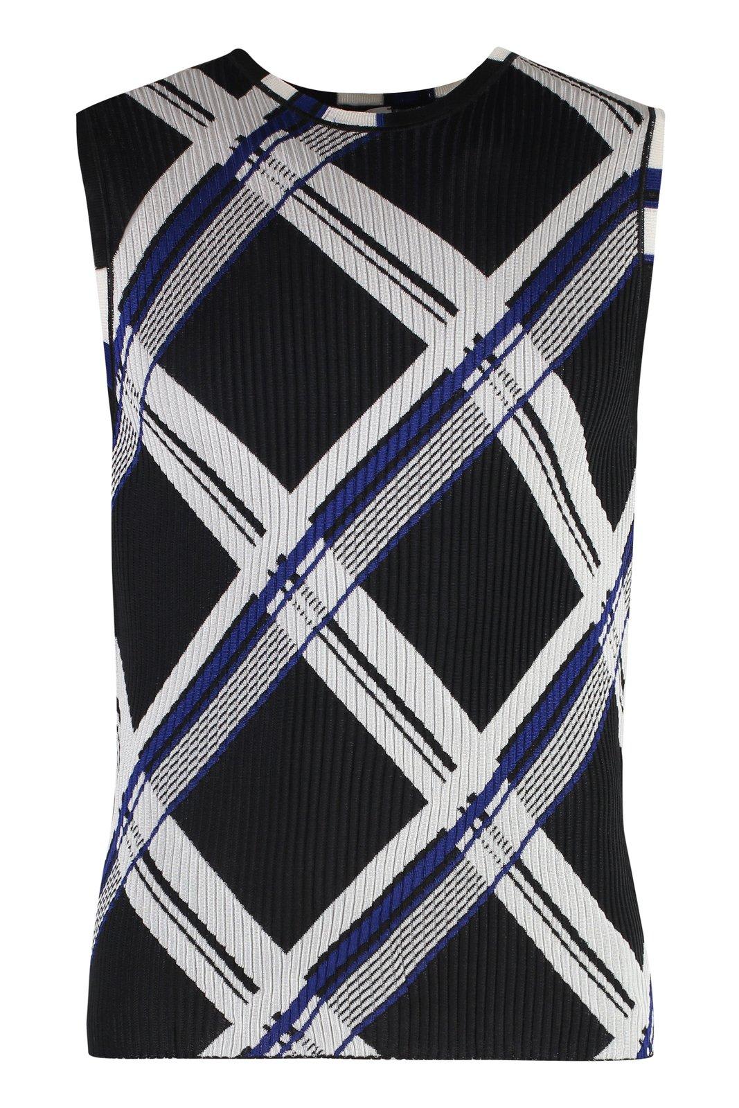 Shop Burberry Checked Ribbed-knit Sleeveless Top In Black