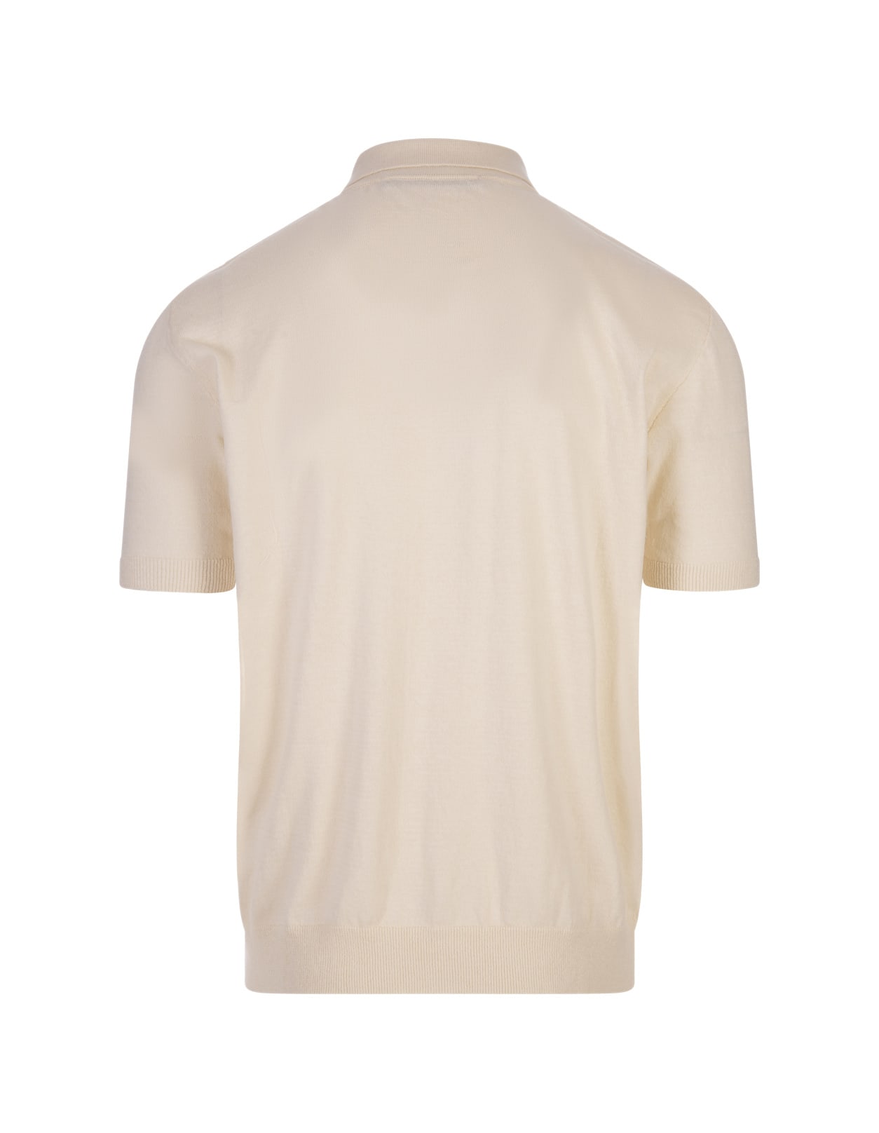 Shop Barrow Dove Knitted Polo Shirt With Crochet Applications In Beige