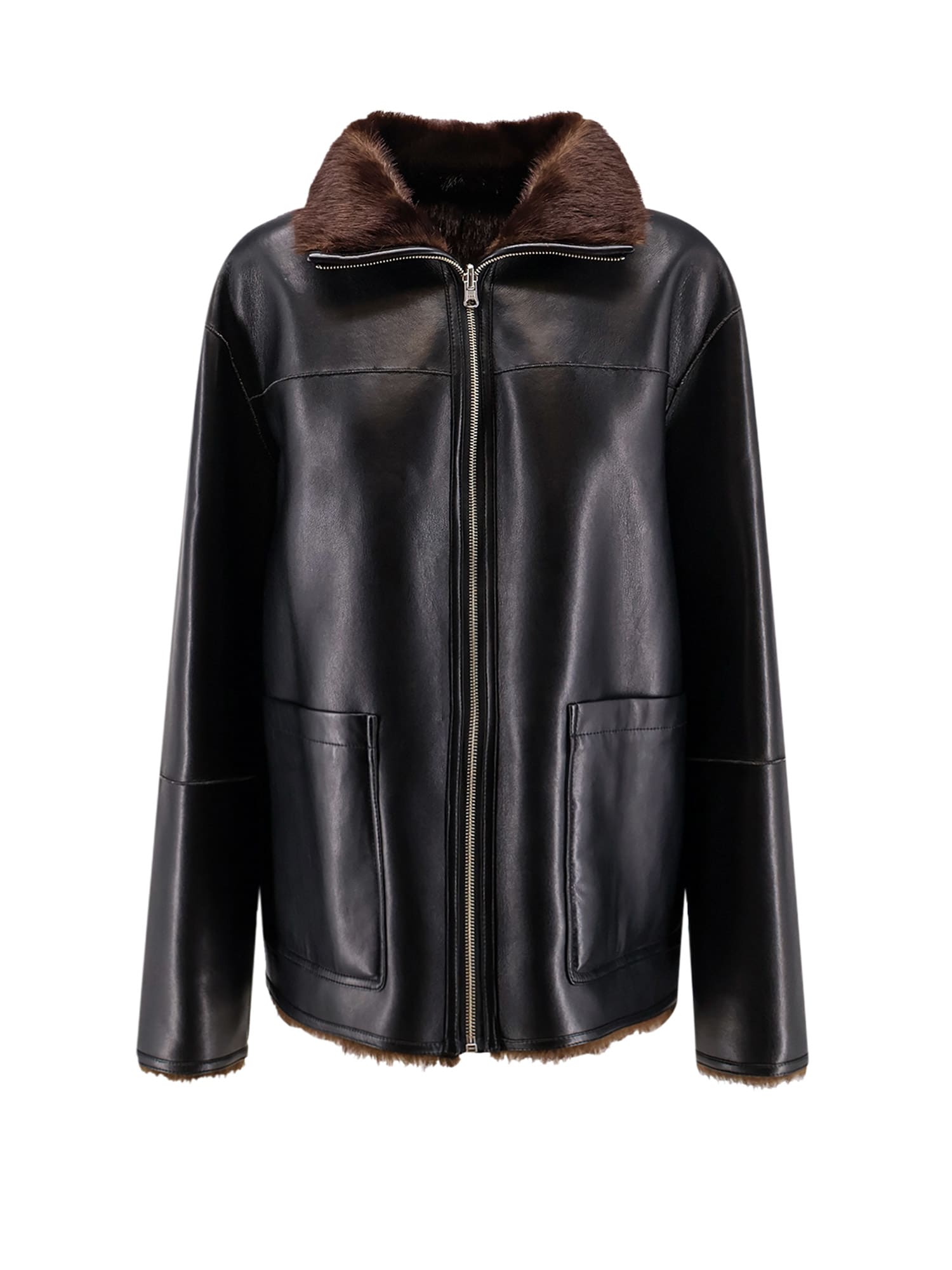 Stand Studio Reversible Jacket With High Collar And Plush Lining In Multi