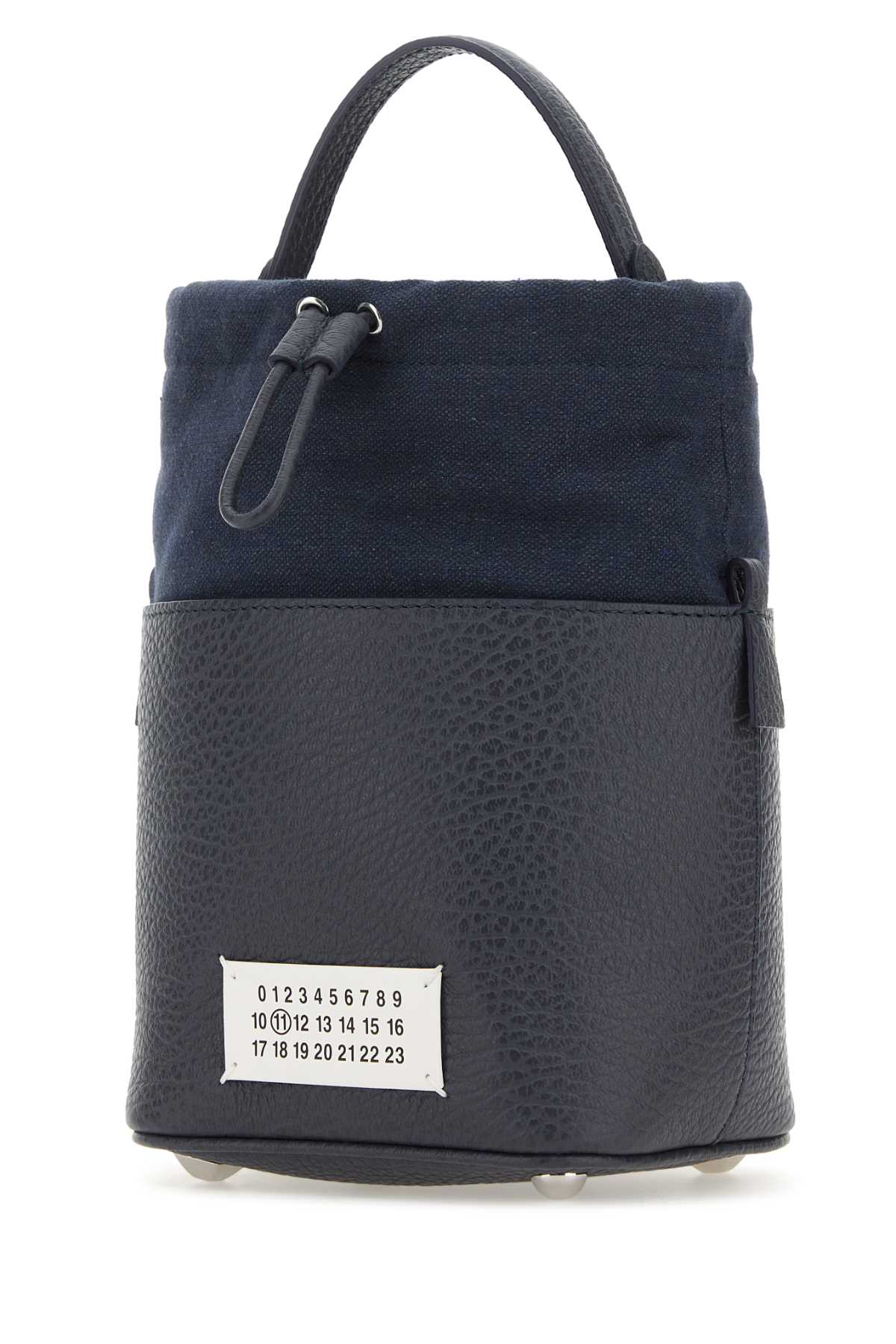 Maison Margiela Anthracite Leather And Canvas Mini 5ac Bucket Bag In Pewter