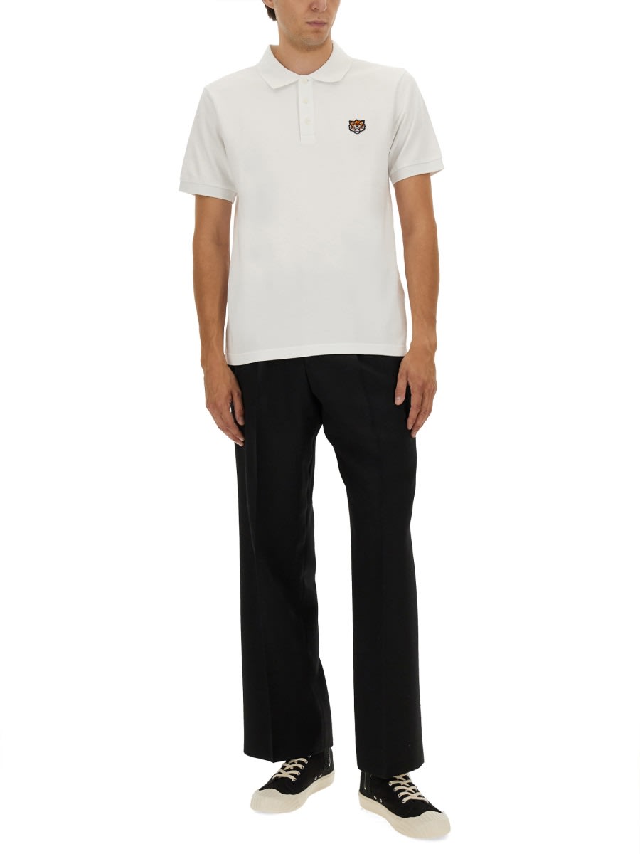 Kenzo Polo Shirt With Happy Tiger Embroidery In White
