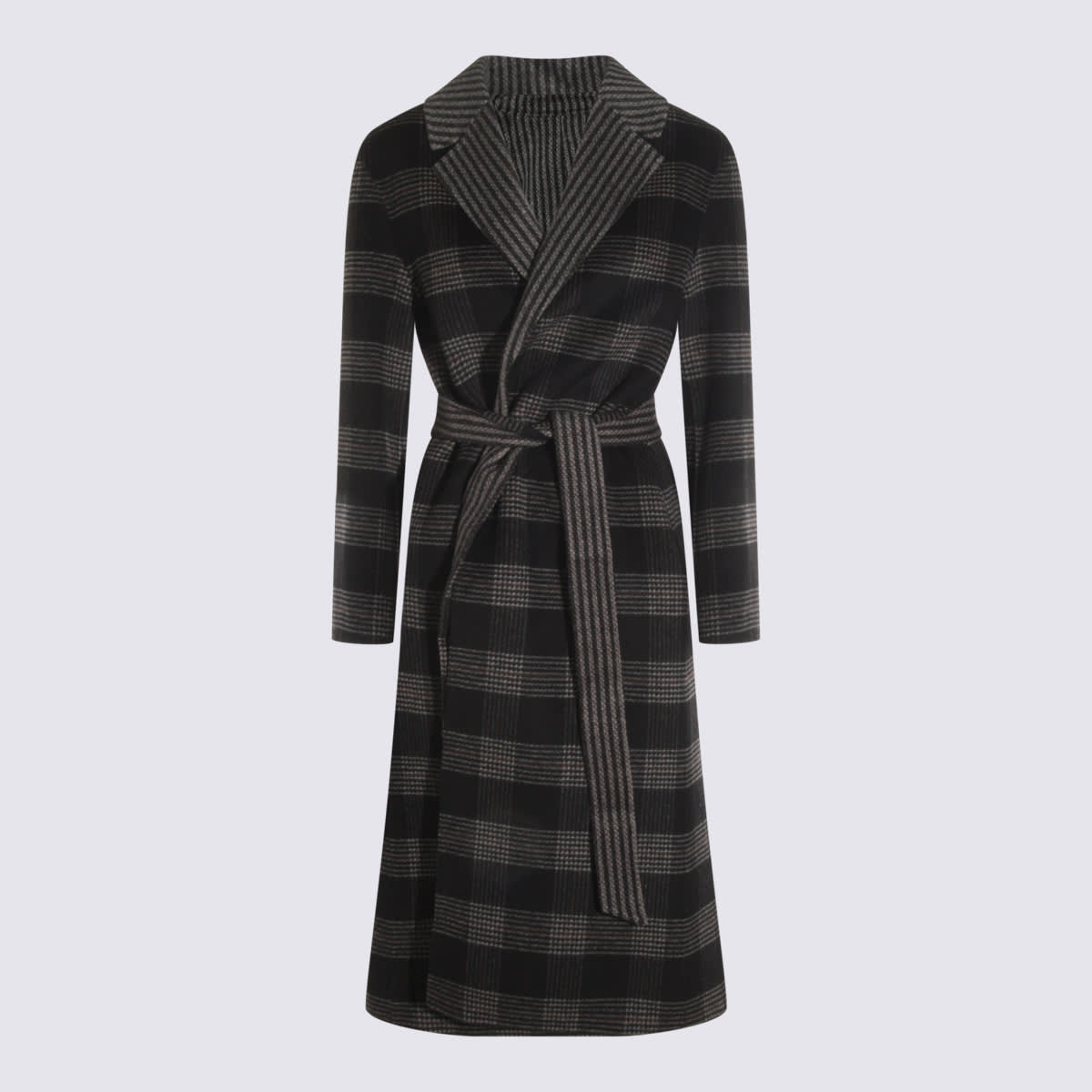 Twinset Black And Grey Wool Coat In Black