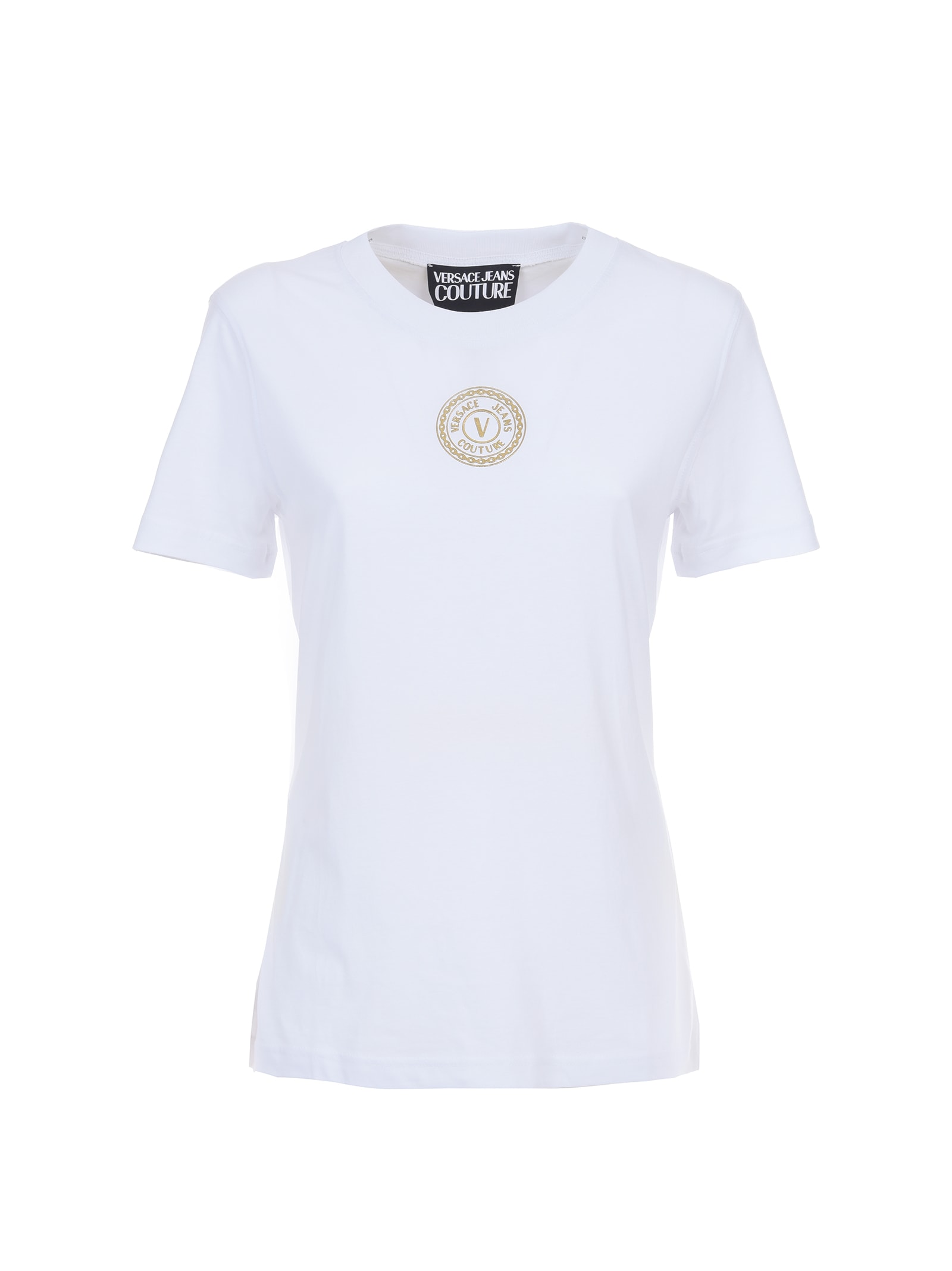 Versace Jeans Couture White T-shirt With Small Emblem Gold Logo