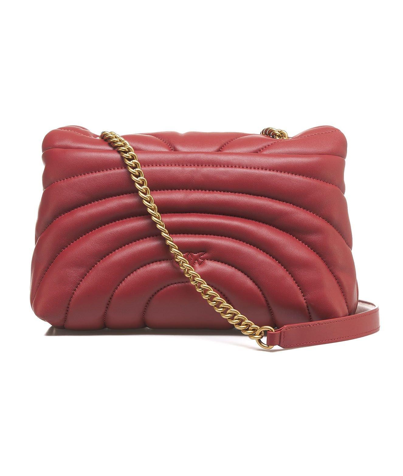 Shop Pinko Love Puff Quilted Chain-linked Crossbody Bag In Red