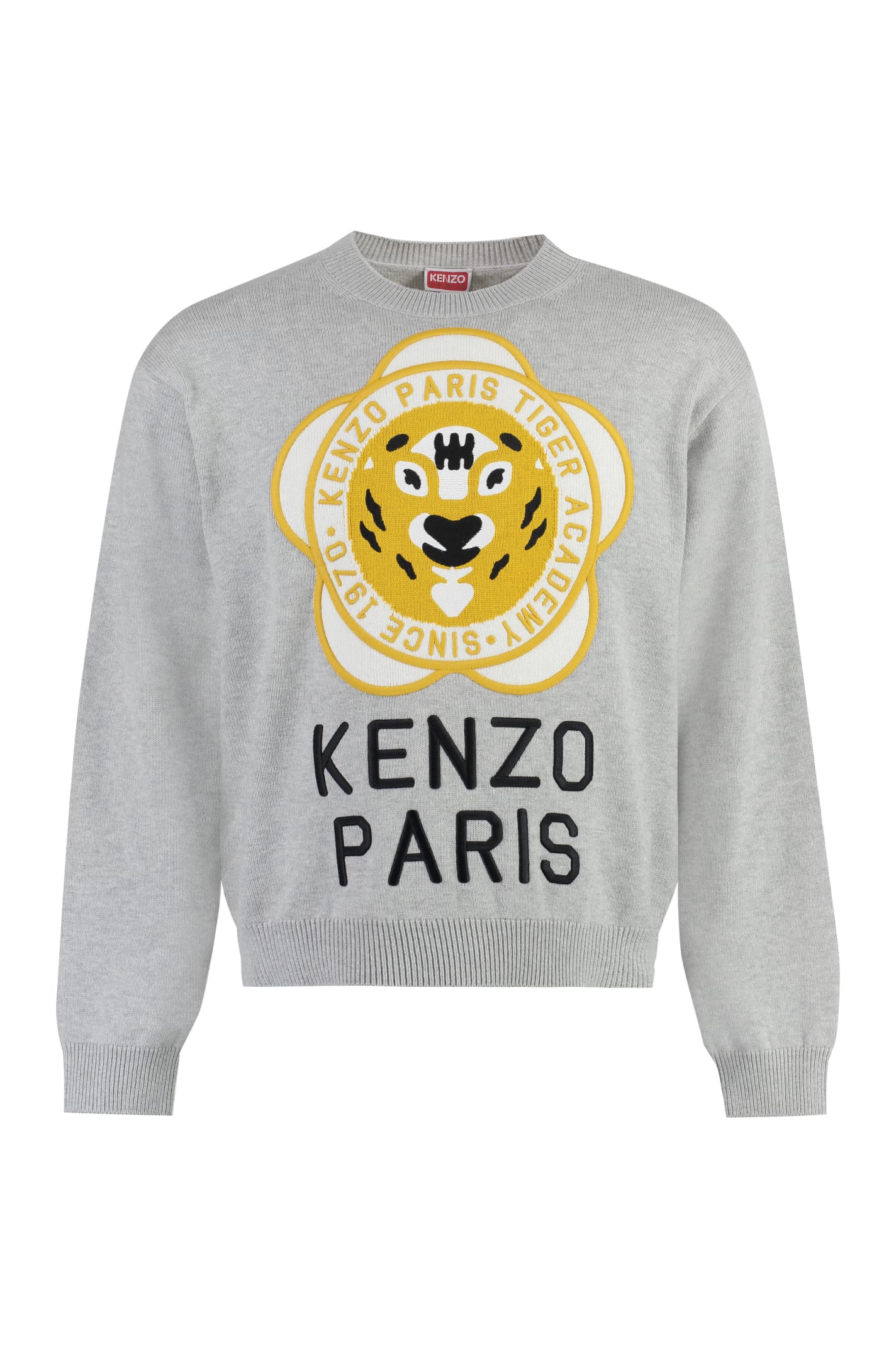 Kenzo Wool-blend Crew-neck Sweater In Gray