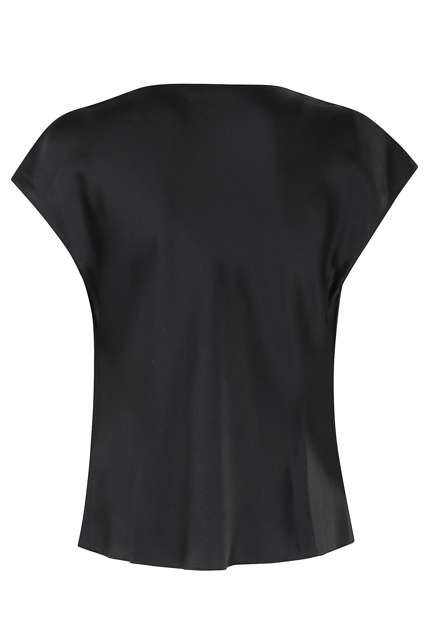 Vince Cowl-neck Cap-sleeve Satin Blouse In Black