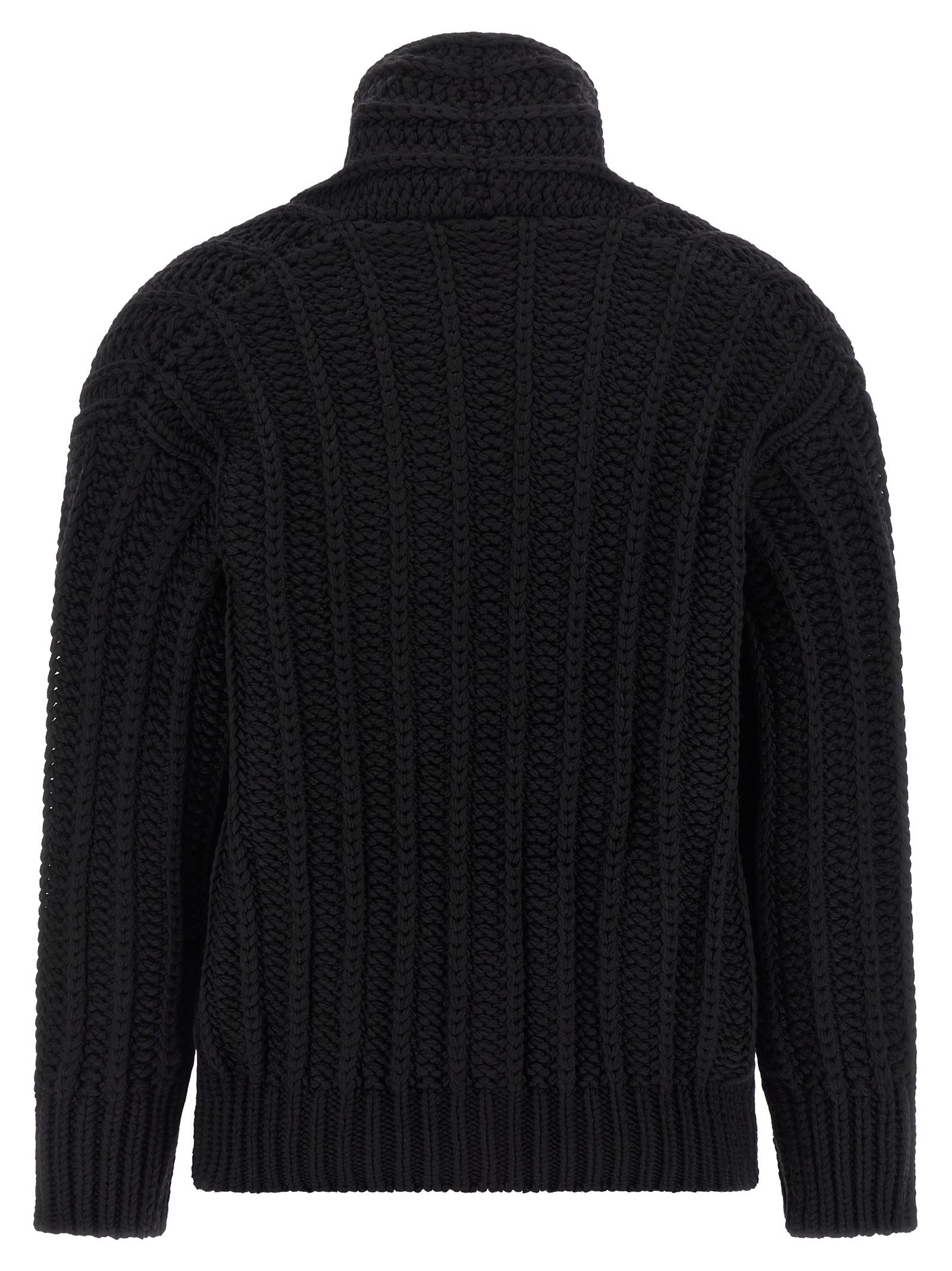 Dolce & Gabbana Black Cardigan With Wide Neckline On The Front In Virgin Wool Woman In Black
