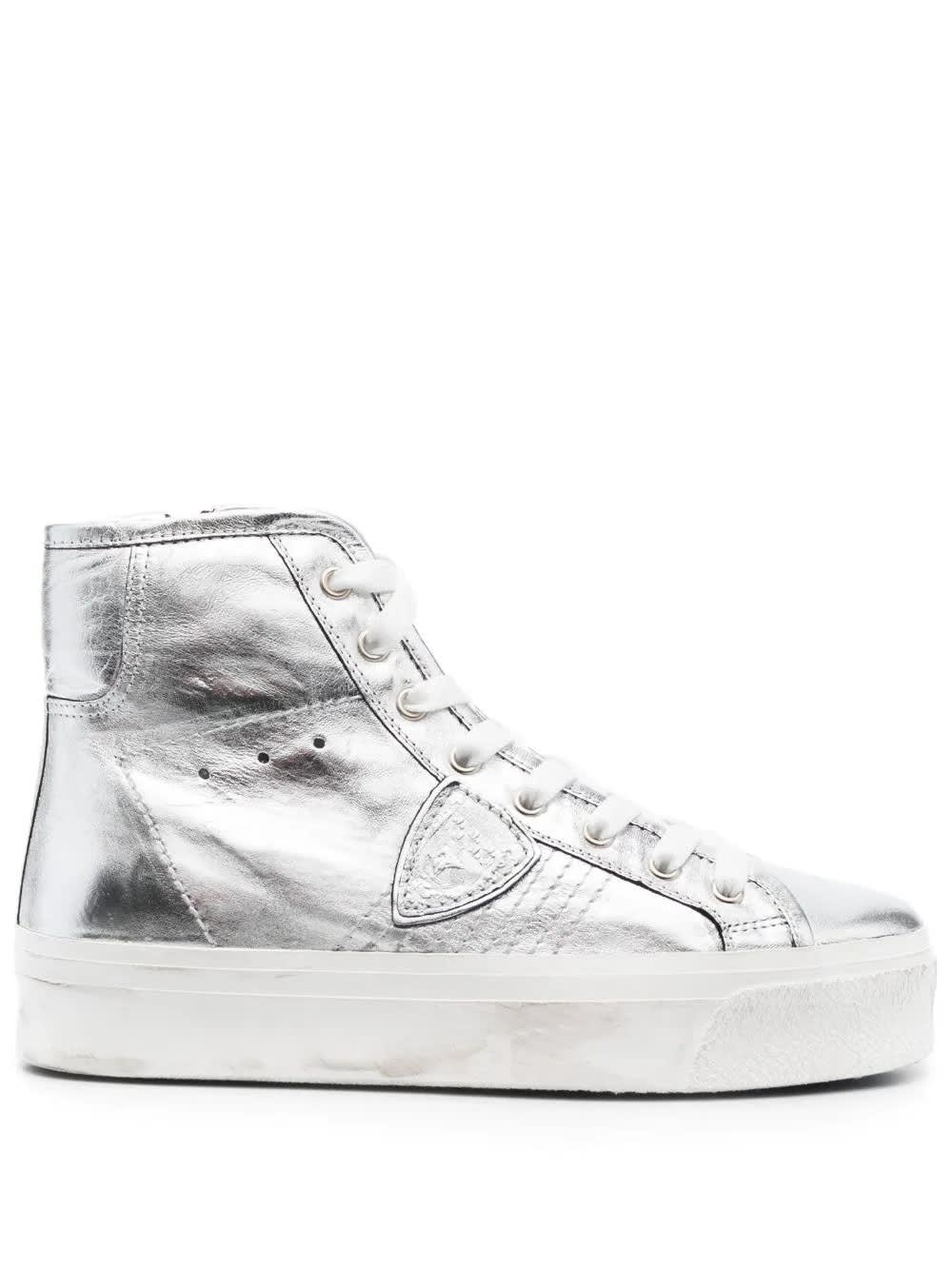 PHILIPPE MODEL PARIS HAUTE HIGH-TOP SNEAKERS IN METALLIC SILVER