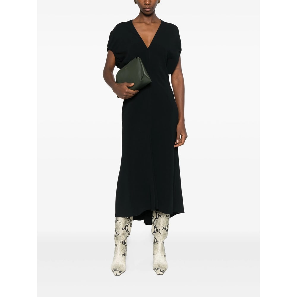 Victoria Beckham Edith V-neck Midi Dress In Black