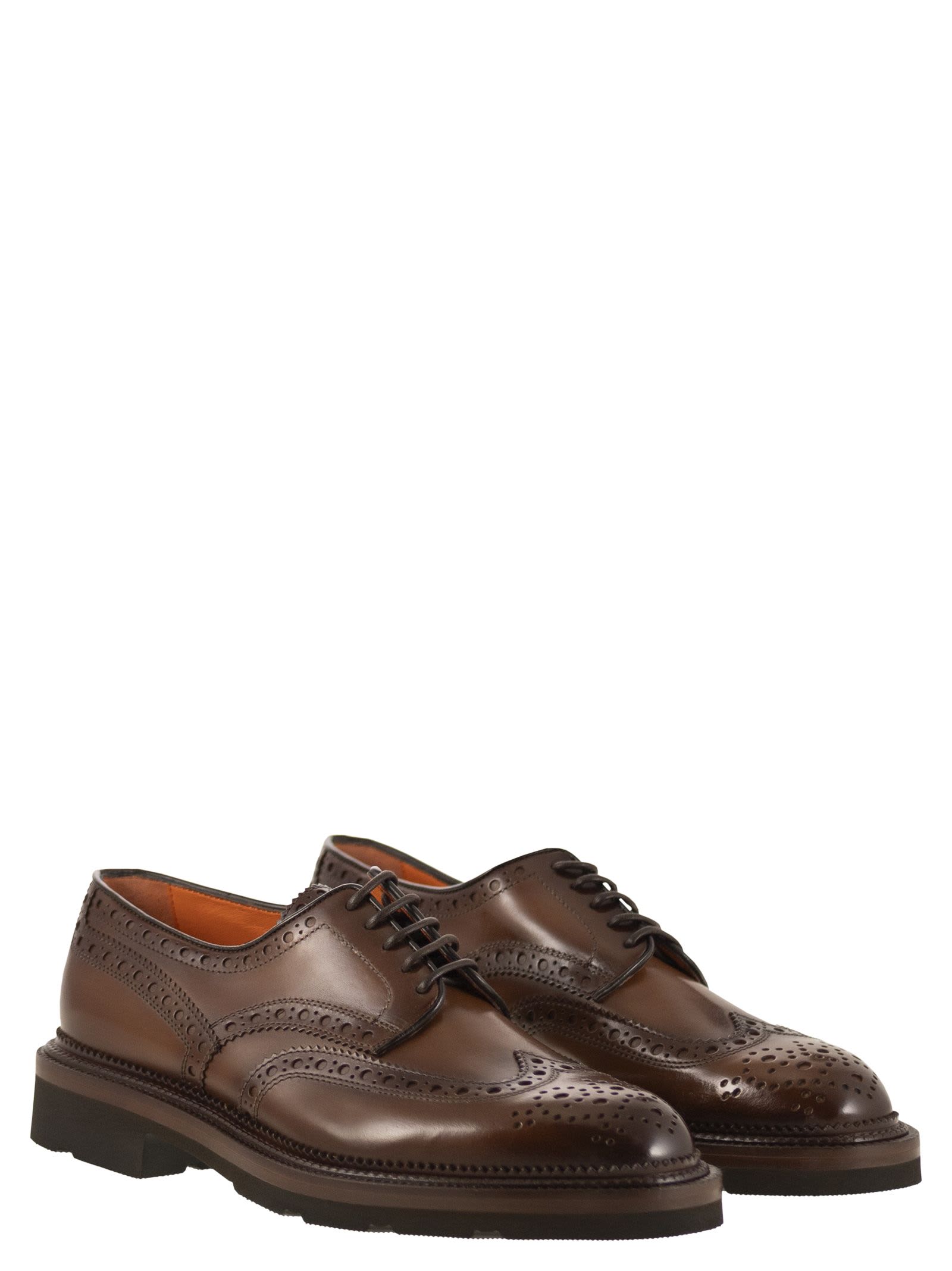 Santoni Lace-up Derby Brogue In Leather In Brown