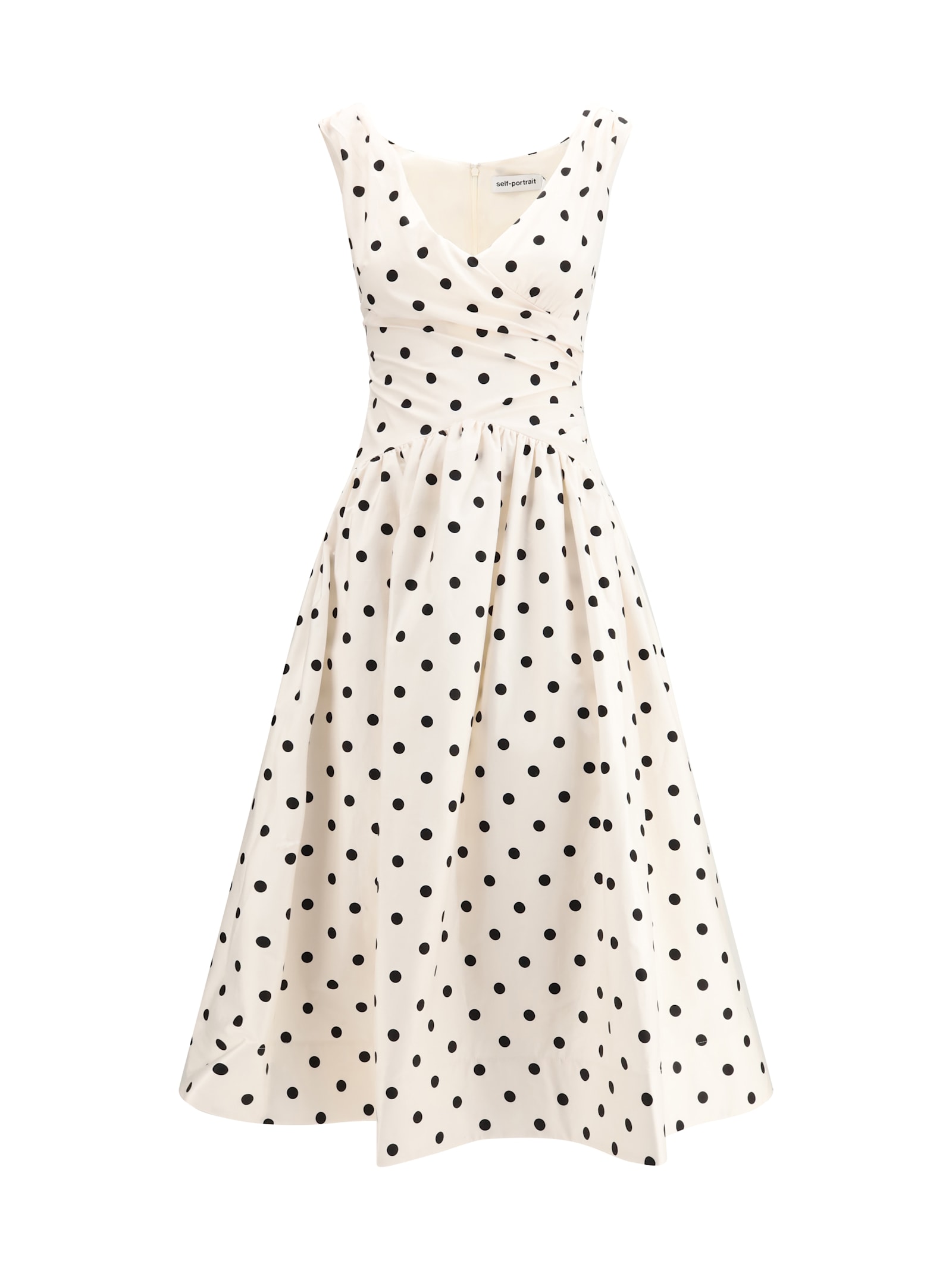 Self-portrait White Dress With All-over Polka Dot And Flared Skirt In Cotton Woman In Orange